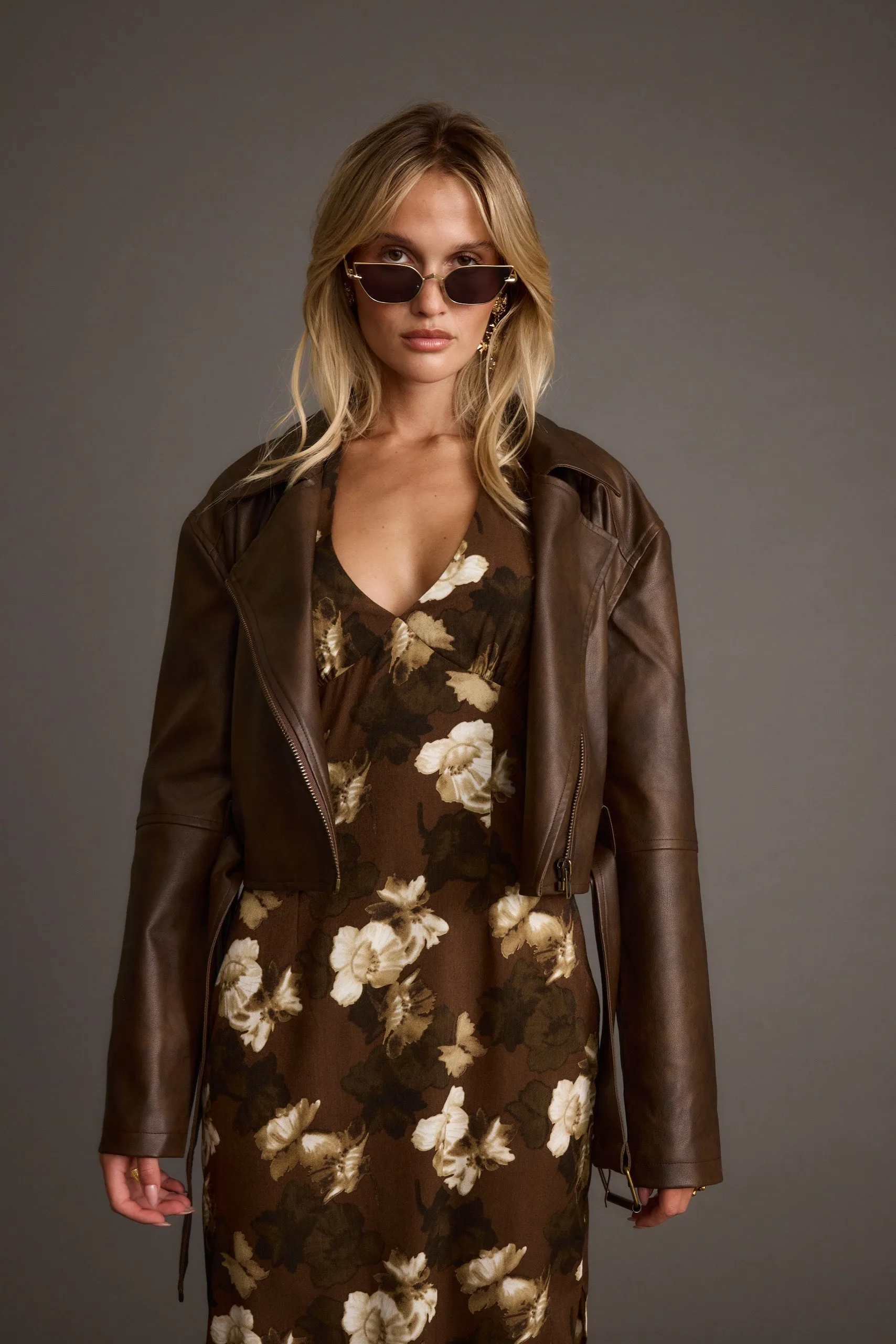 Easy Fit Canvas Make Mulholland Mocha Vegan Leather Moto Jacket