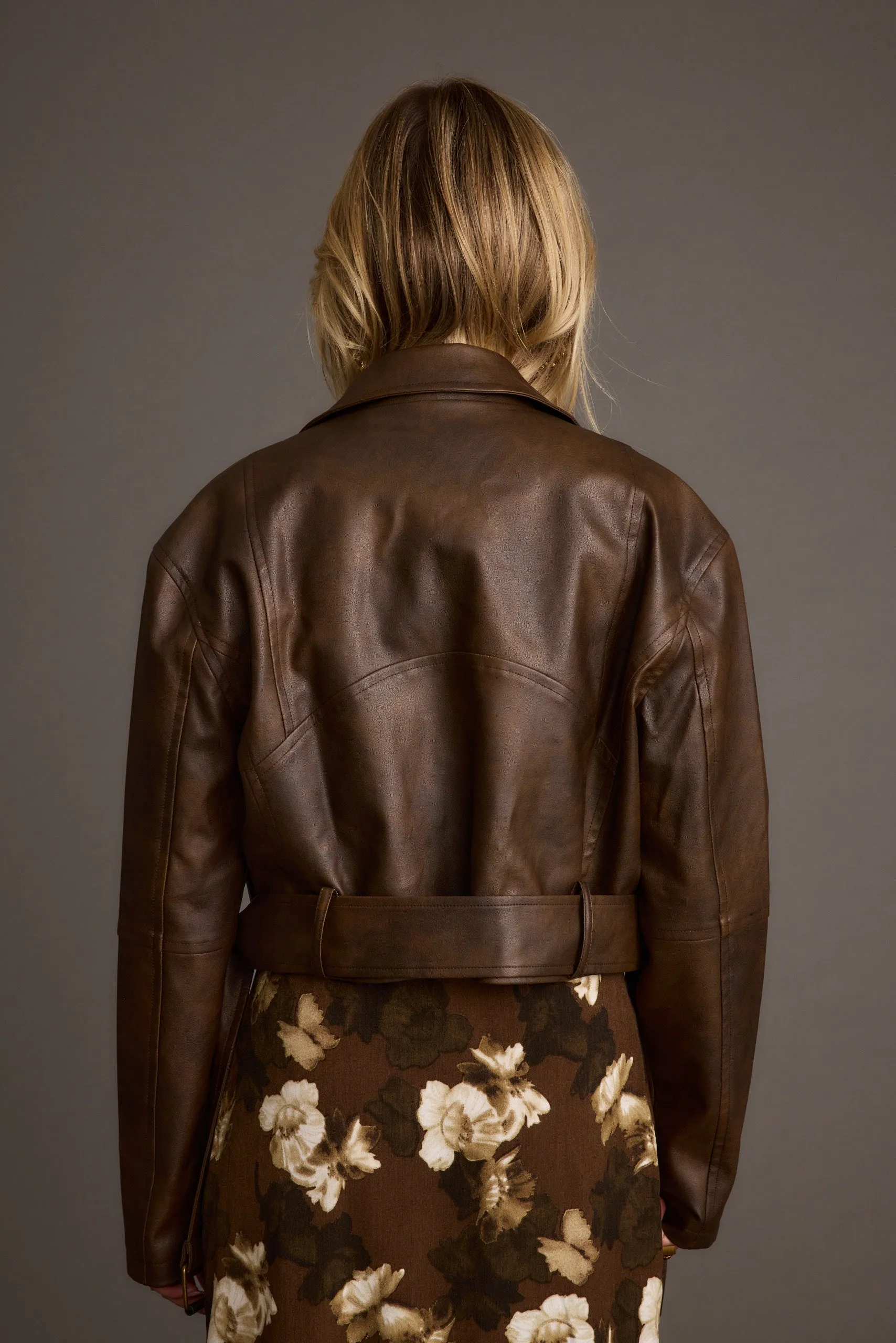 understated look Heat Trapping Layer Mulholland Mocha Vegan Leather Moto Jacket