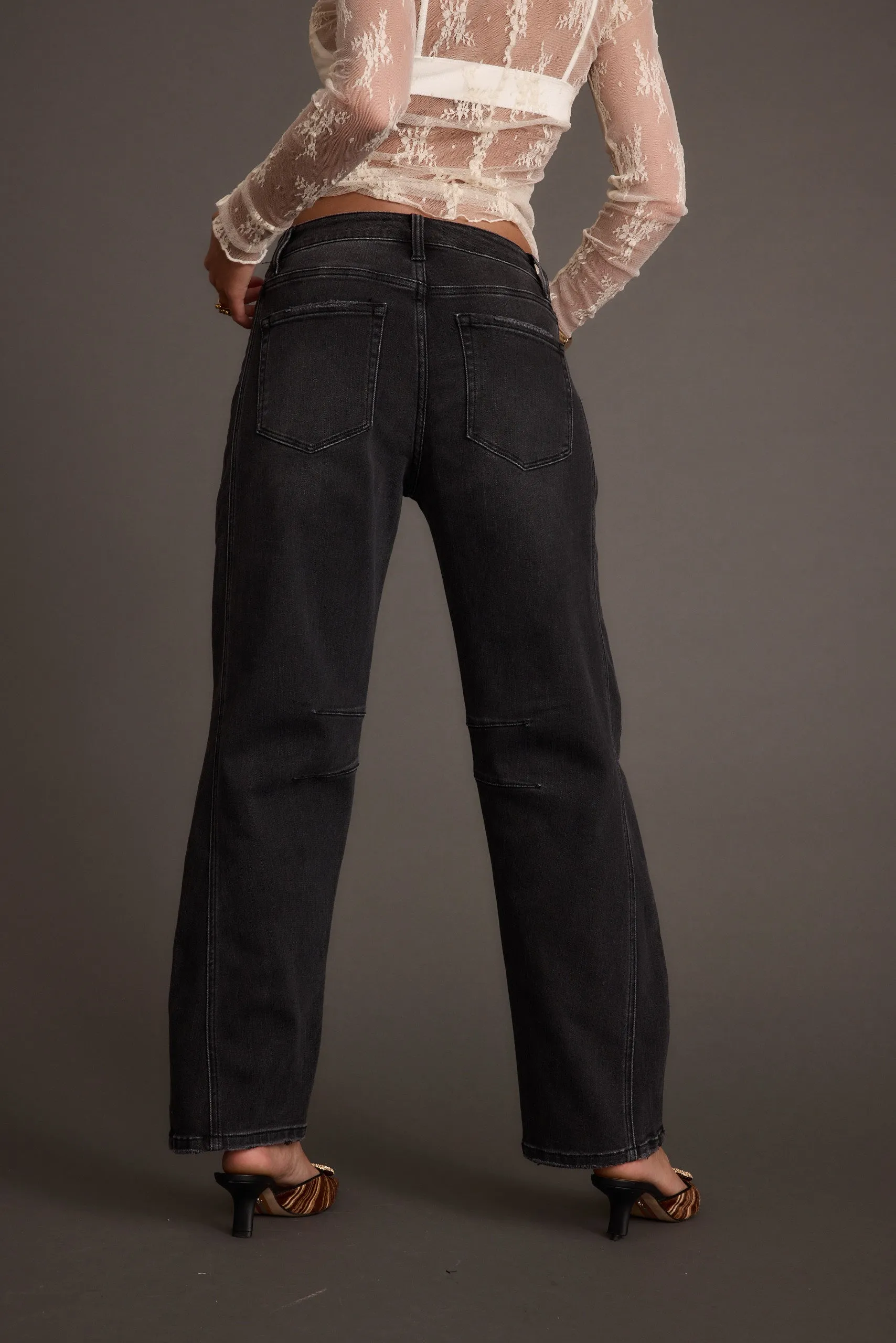 Muse Washed Black Barrel Denim Jeans Everyday Classic Wear Comfy On The Go
