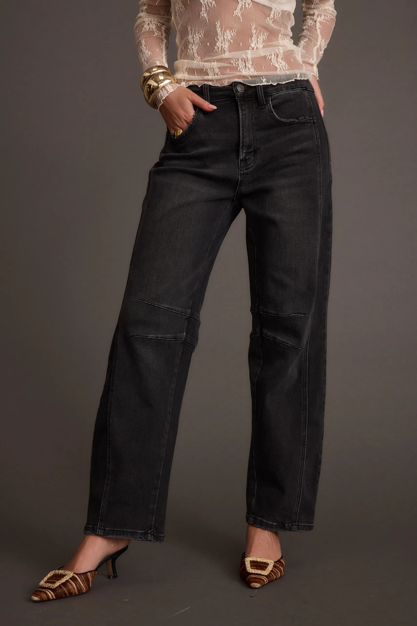 Muse Washed Black Barrel Denim Jeans Weekend Warrior Elegant Cozy Feel