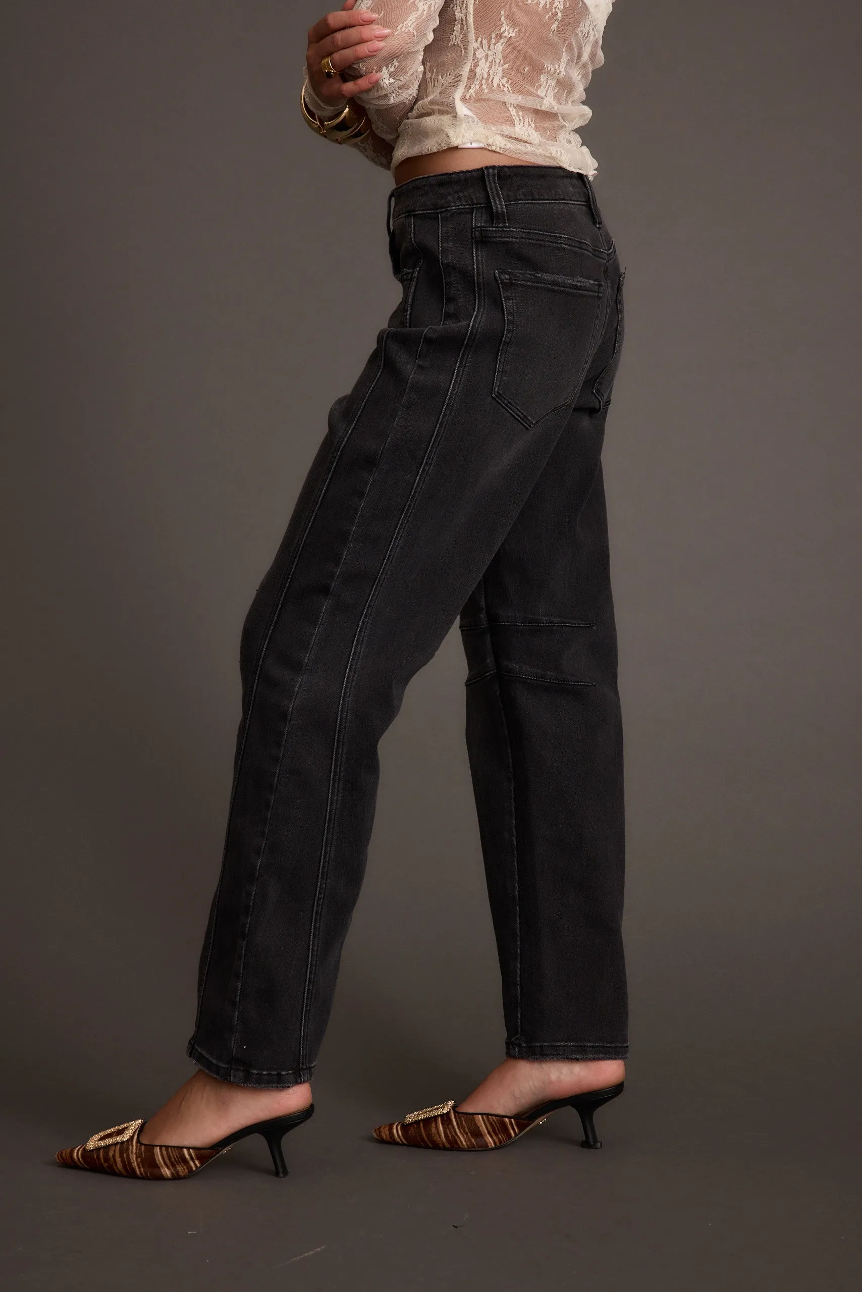 Muse Washed Black Barrel Denim Jeans Neutral Daily Wear
