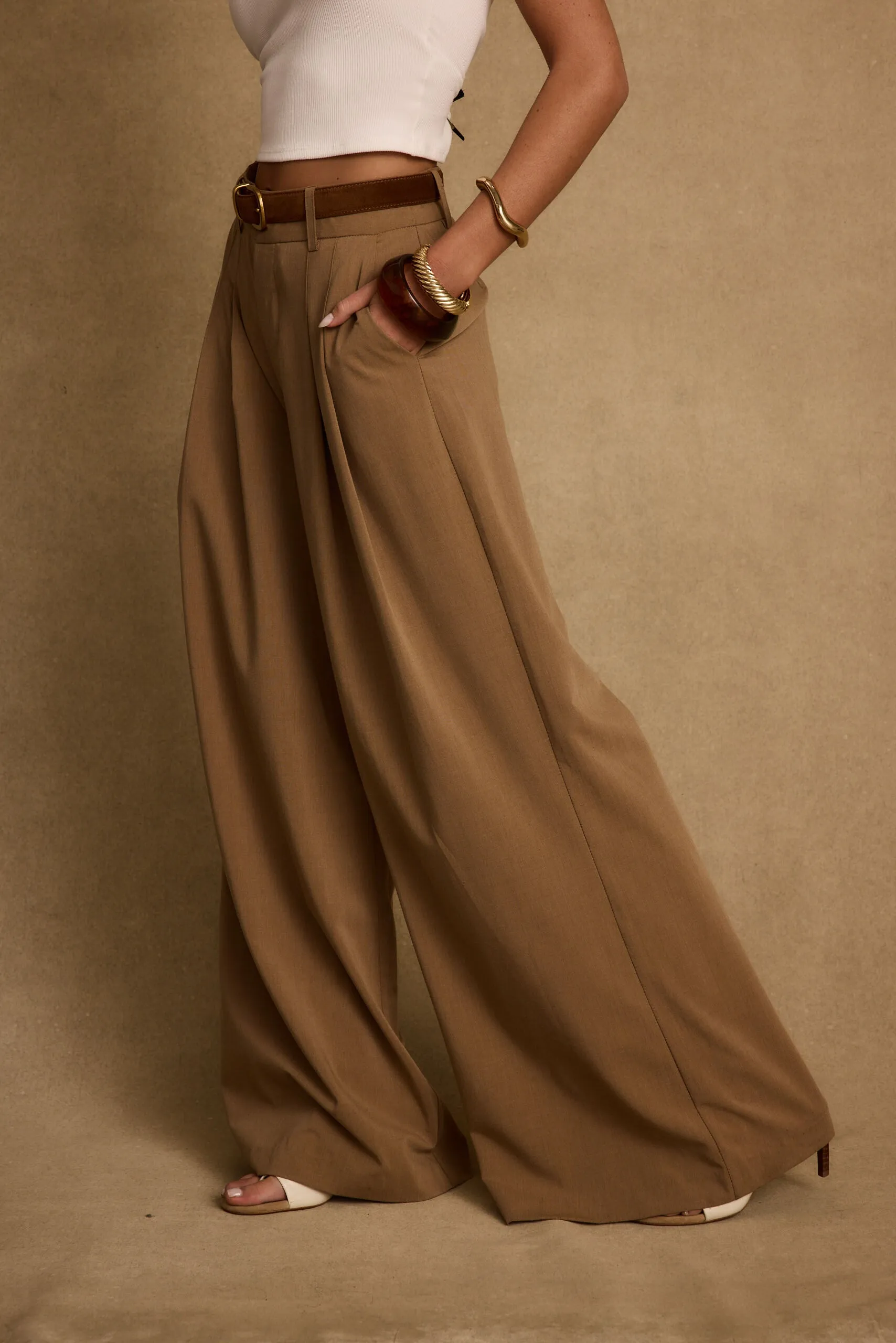 Relaxed Design Nadine Tan Wide Leg Trouser
