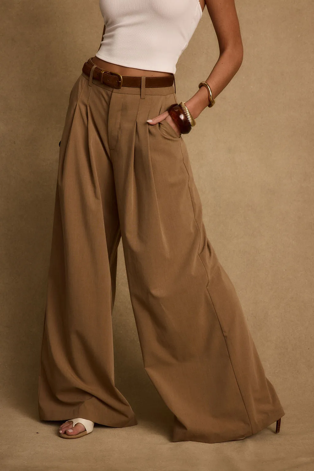 Nadine Tan Wide Leg Trouser Transitional Style Non Slip Waist Grip