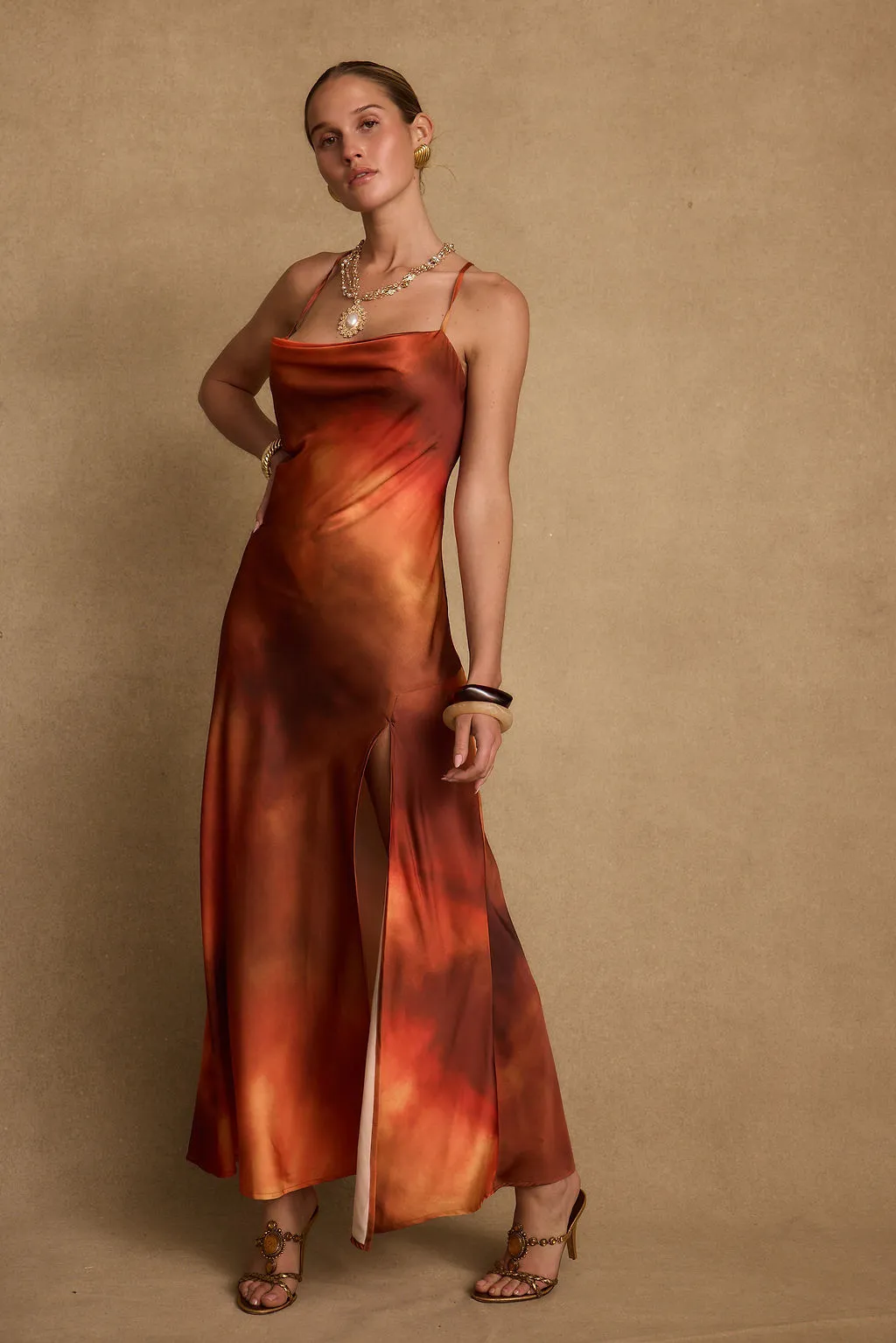 Natalia Sunset Ombre Maxi Dress Simple Bow