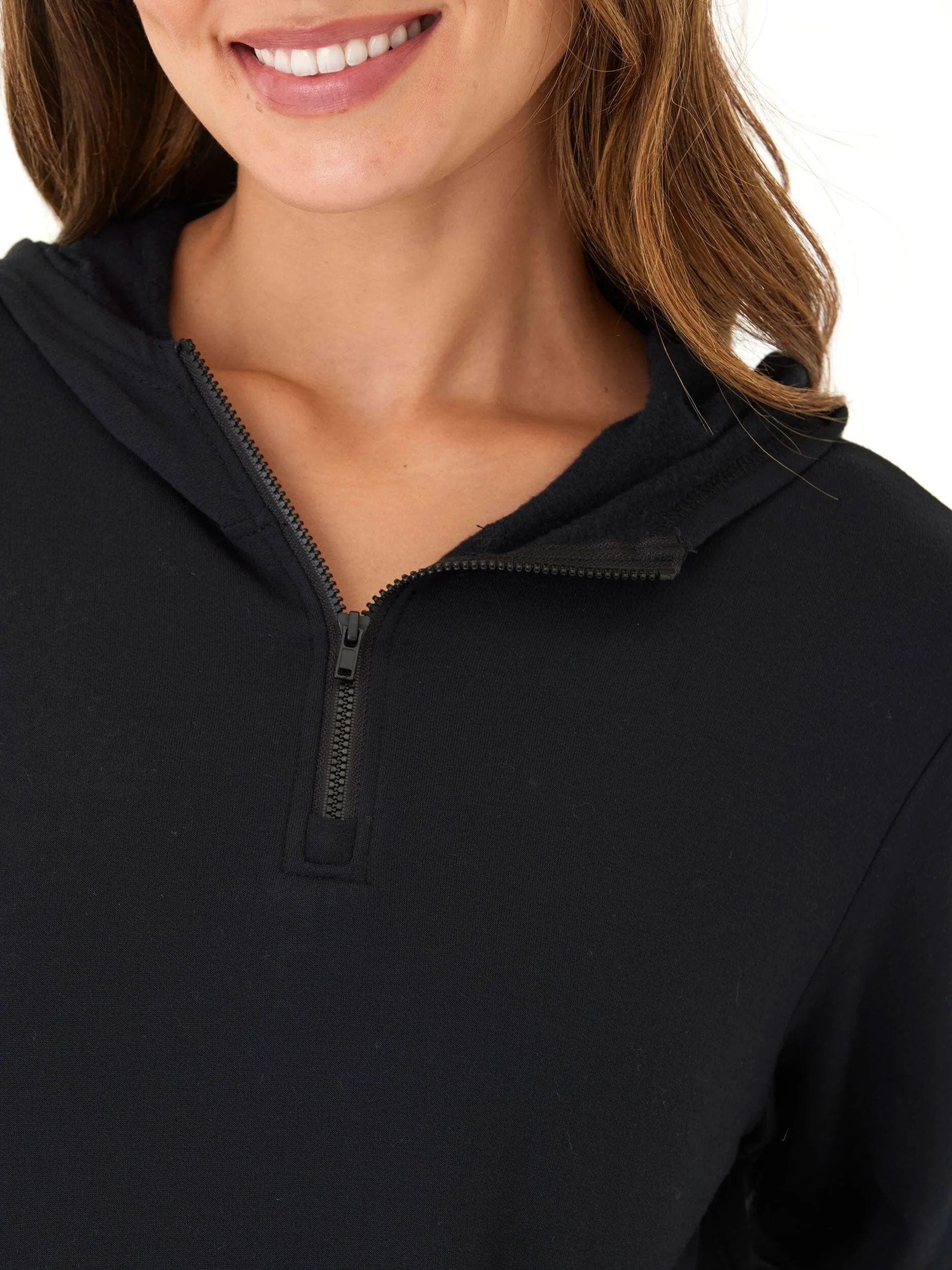 Natia Feather Fleece 1/4-Zip Hoodie Bonded Zippers Stylish Layer