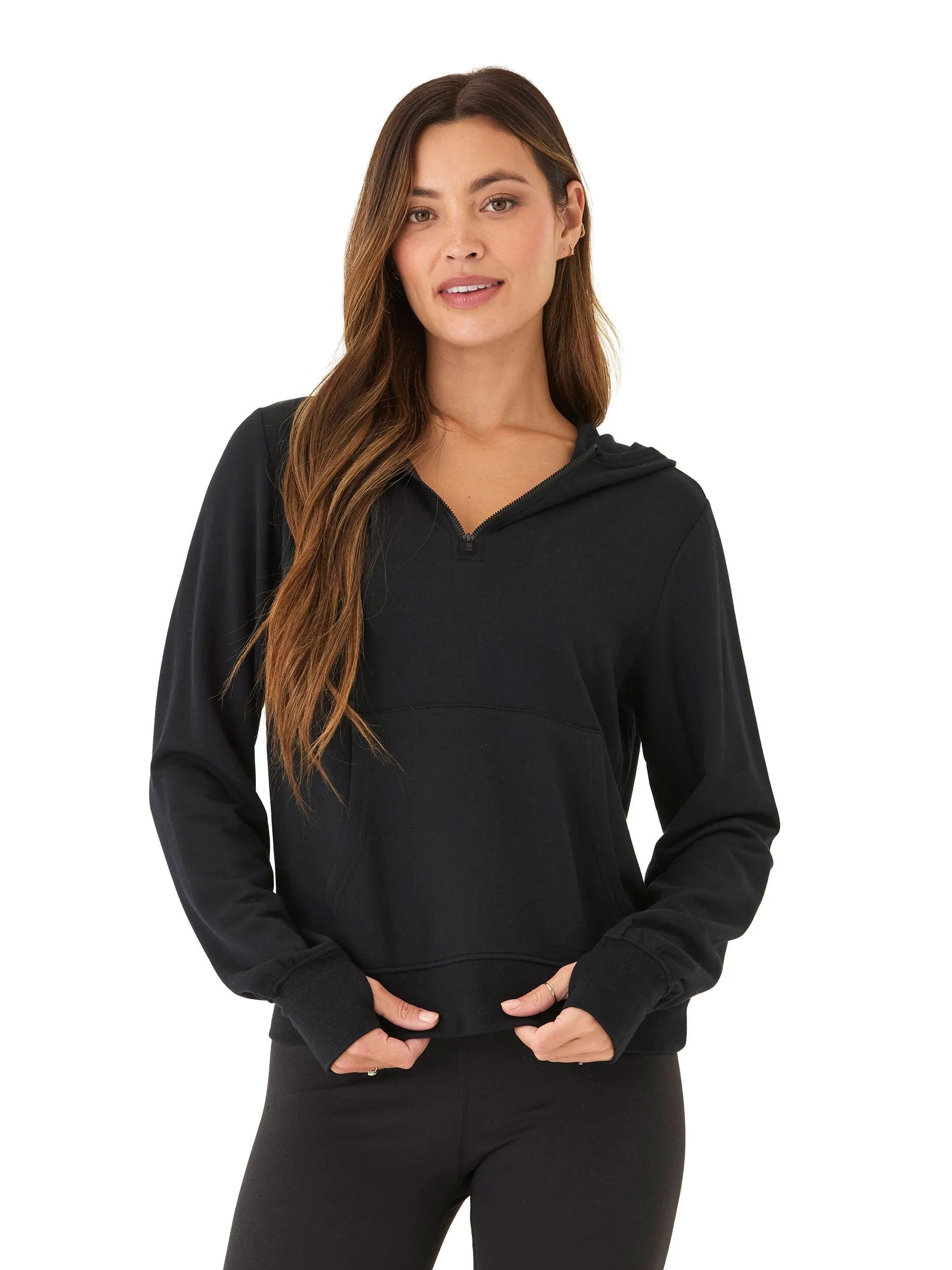 ErgonomicSleeveCut Quick Drying Natia Feather Fleece 1/4-Zip Hoodie