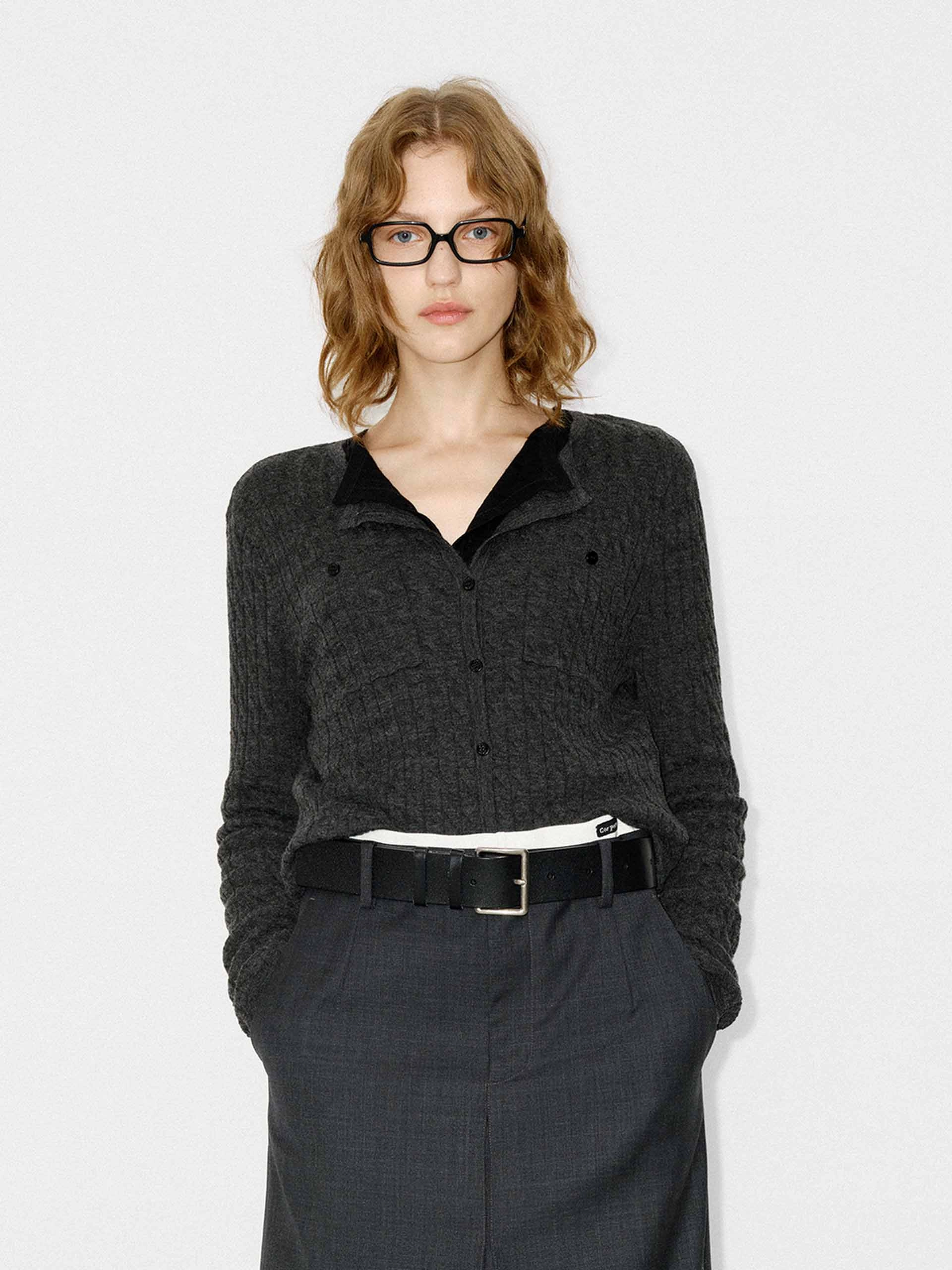 FourWay Stretch Fabric Button Closure Wool Cardigan