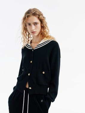Cozy Texture QuickDry Fibers Navy Collar Knit Cardigan