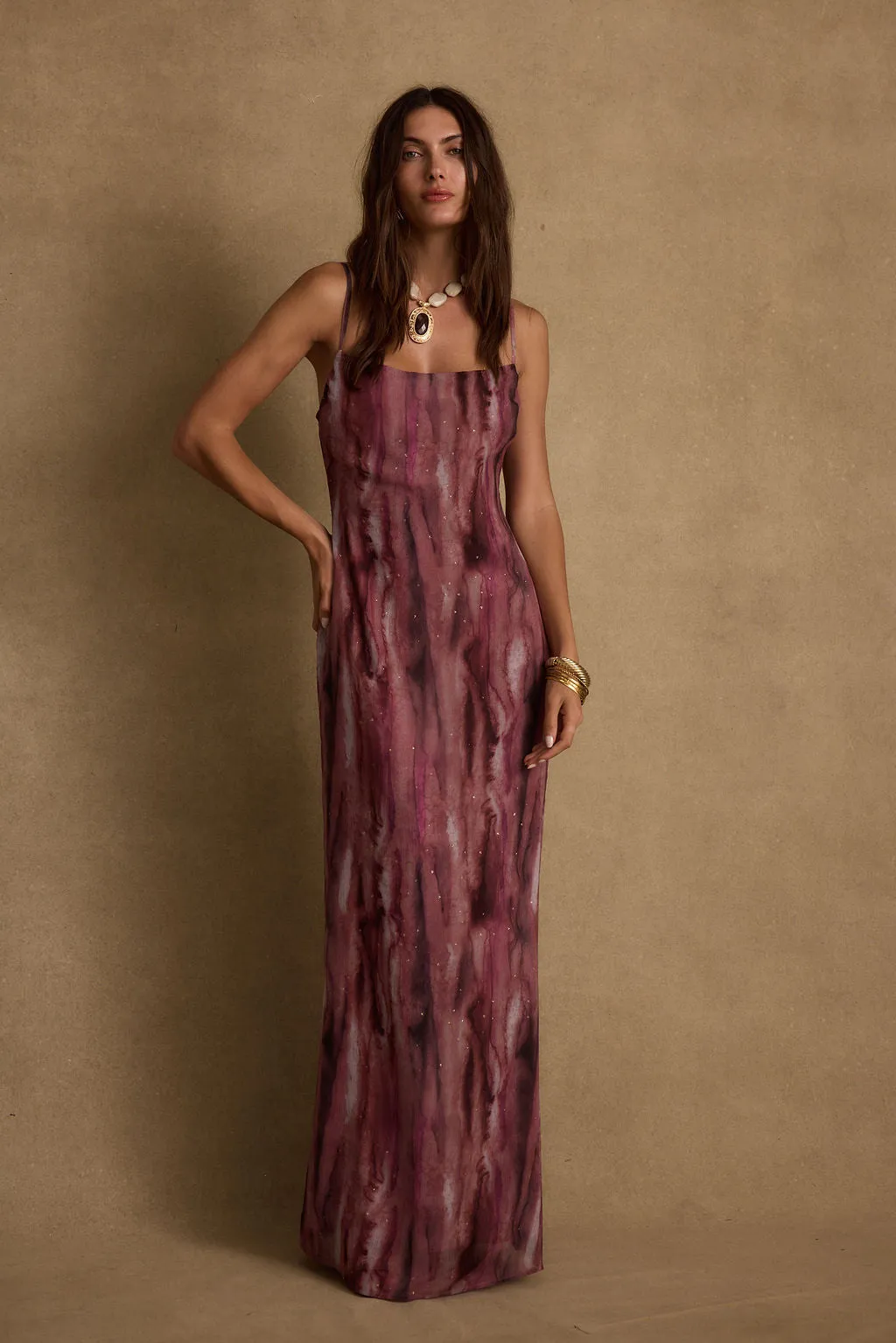 Noble Glow Nerissa Berry Chiffon Maxi Dress