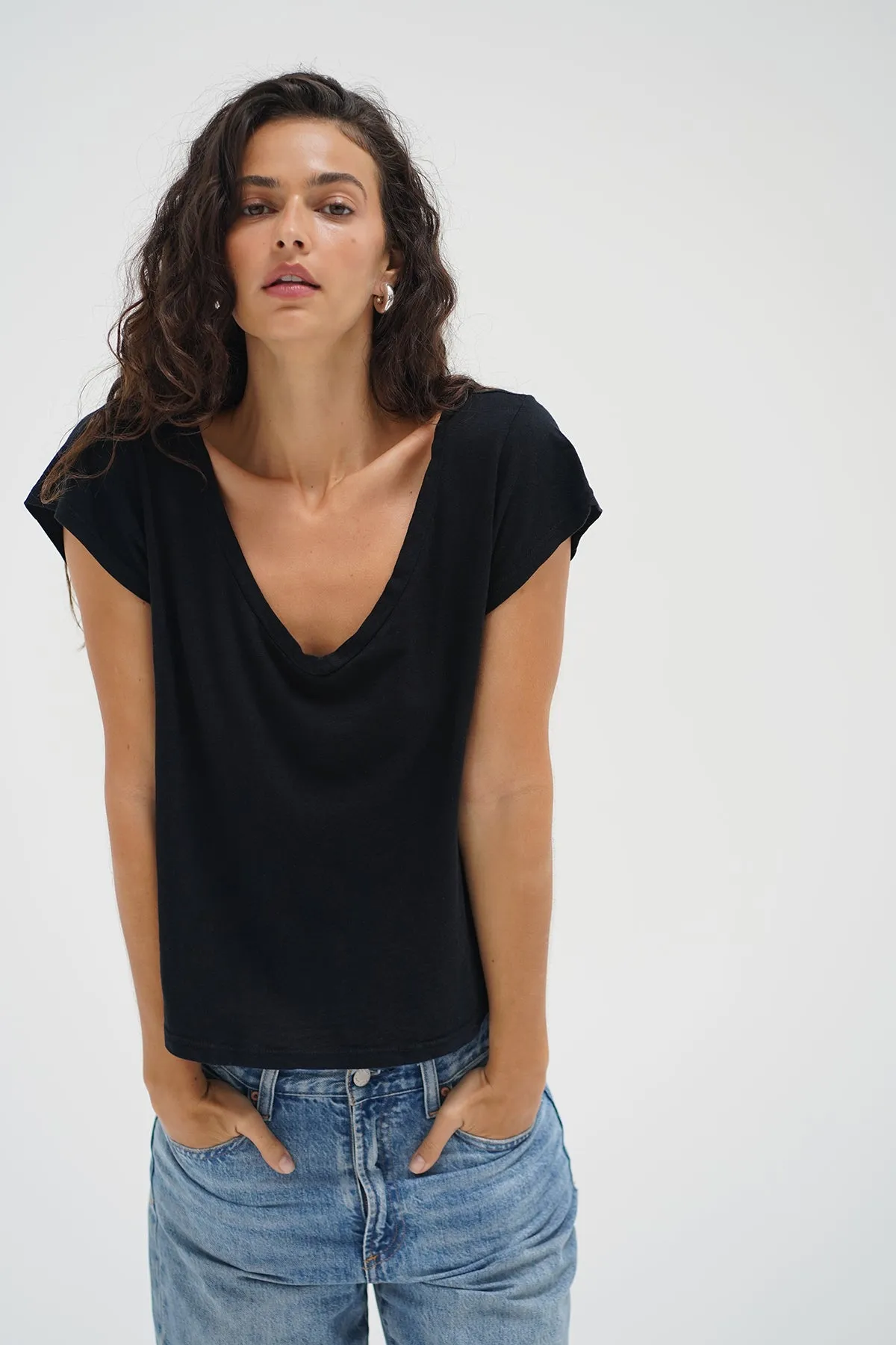 Kaden Cotton V Neck - Black Printed Logo Trendy Look