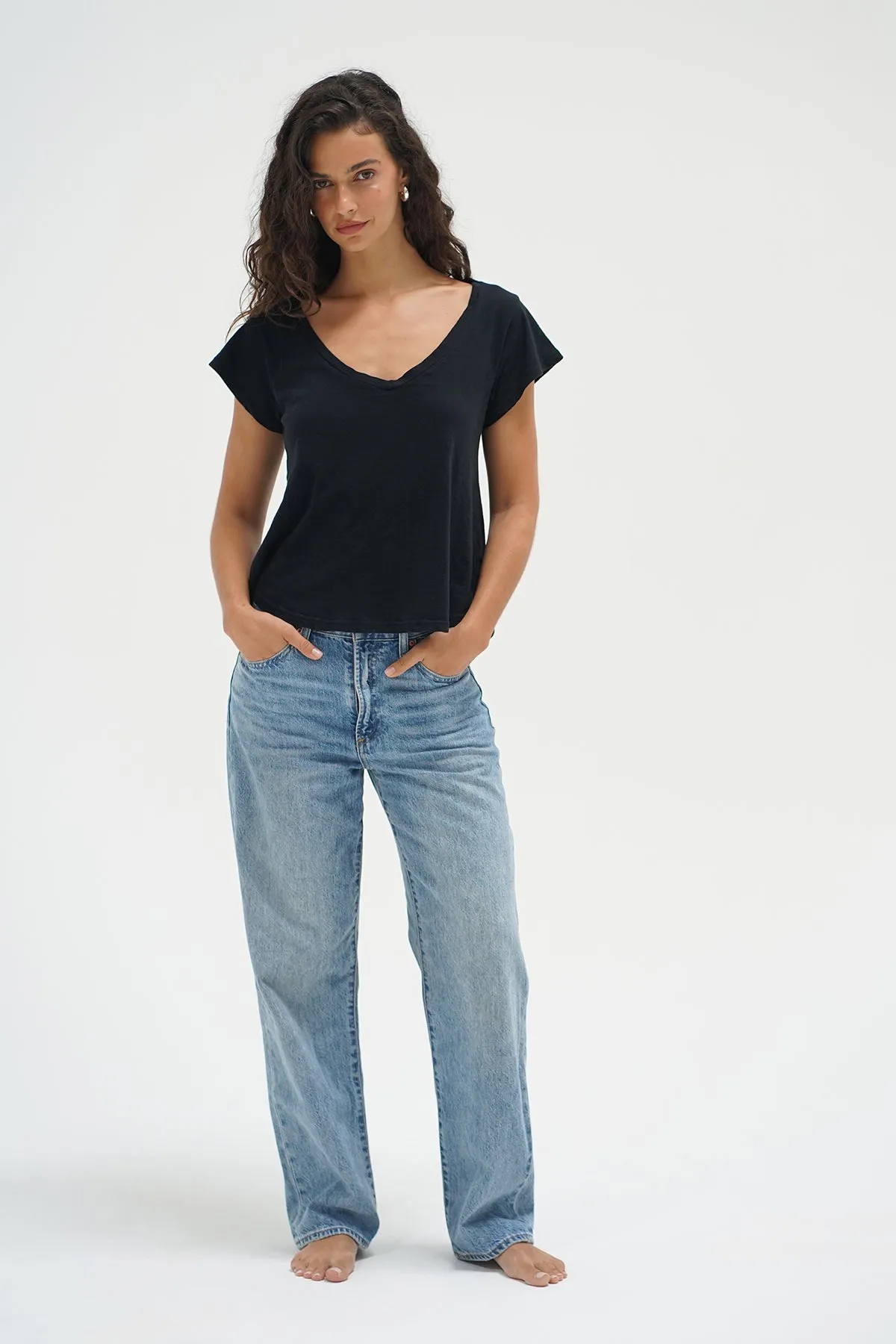 Kaden Cotton V Neck - Black Regular Fit Relaxed Comfort Wear
