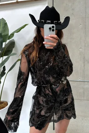 Light Motion Amber Nights Black Beaded Mini Dress