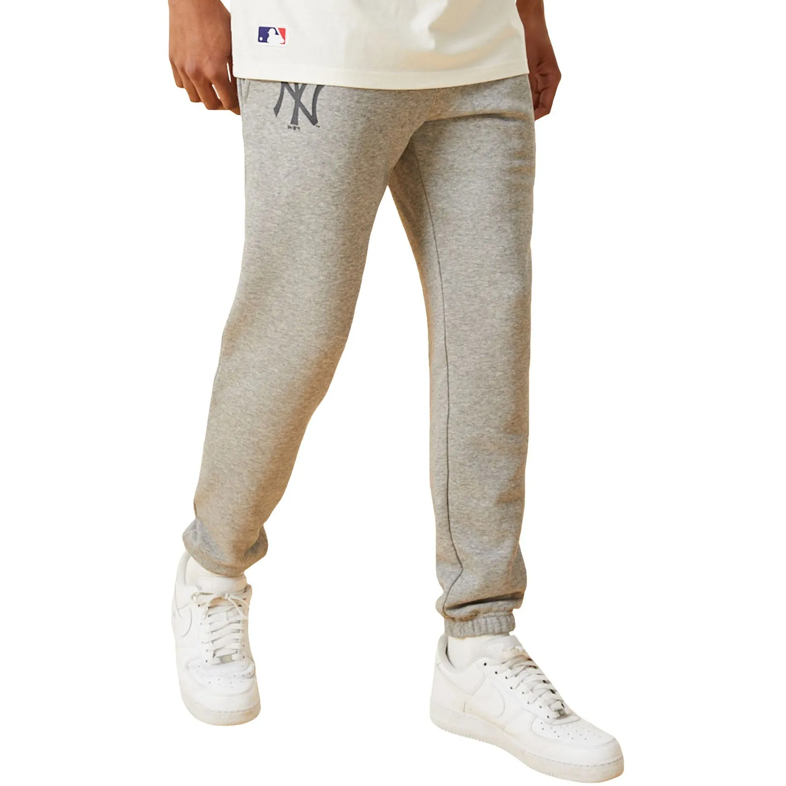 New Era Mens New York Yankees MLB Team Logo Joggers - Grey Trendy Waist High Rise Design