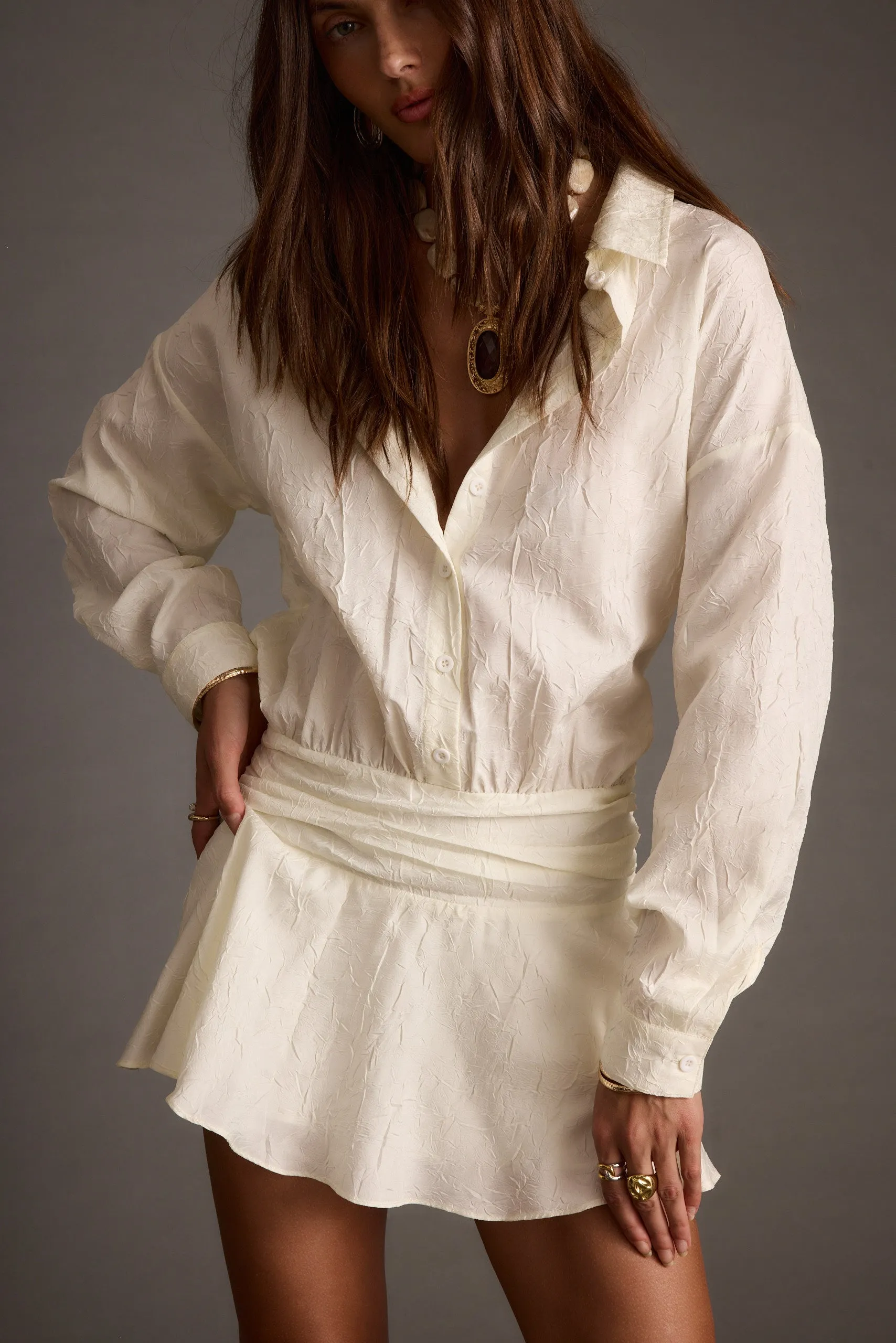 Lennox Ivory Drop Waist Micro Mini Dress Stylish Cut Morning Wear