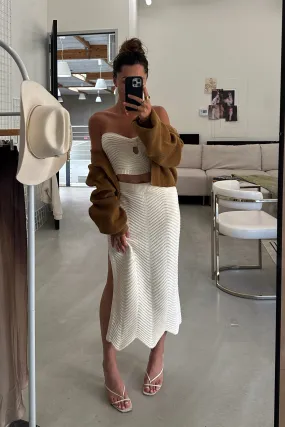Nita Cream Knit Strapless Crop Top OdorResistantFinish