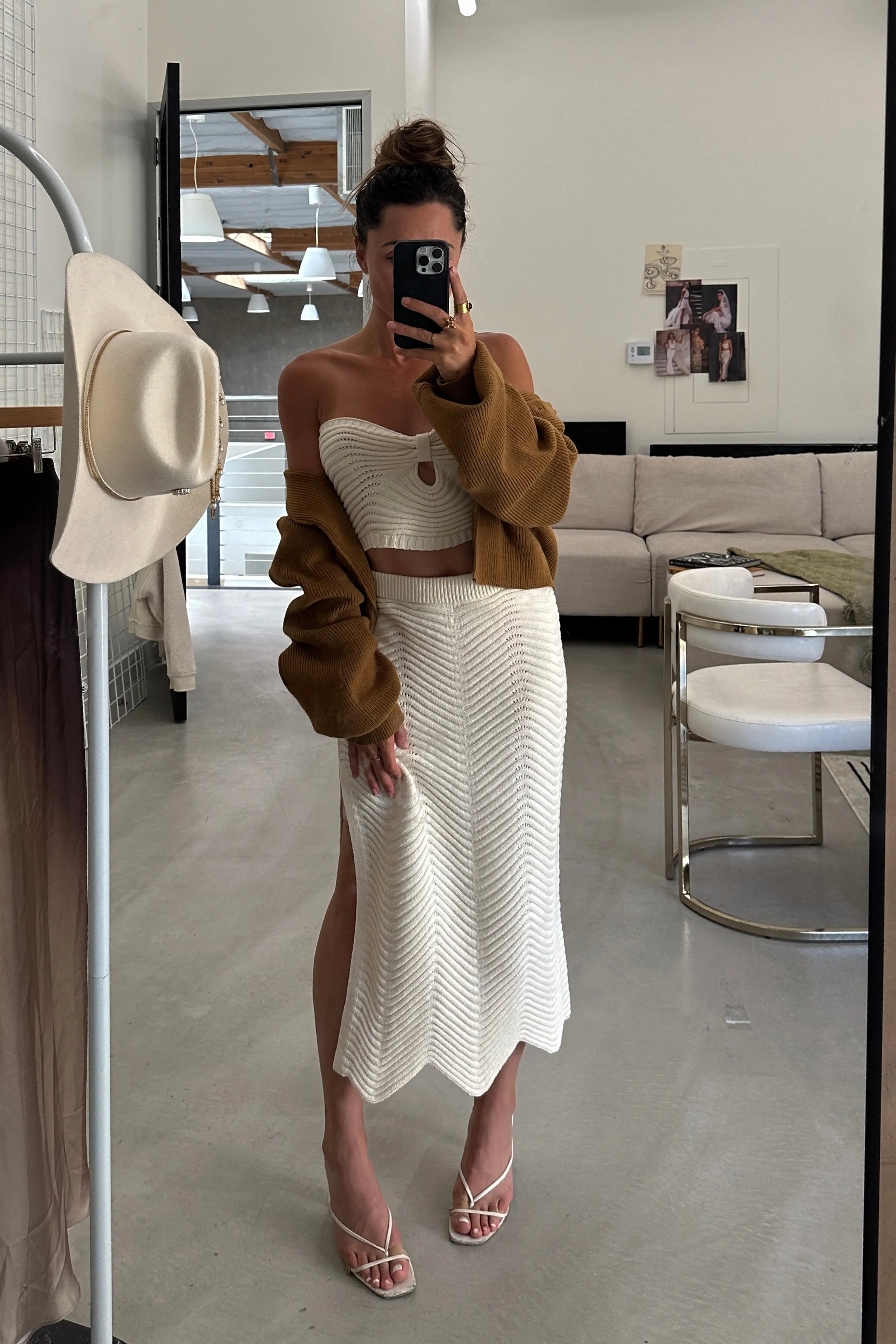Nita Cream Knit Strapless Crop Top OdorResistantFinish