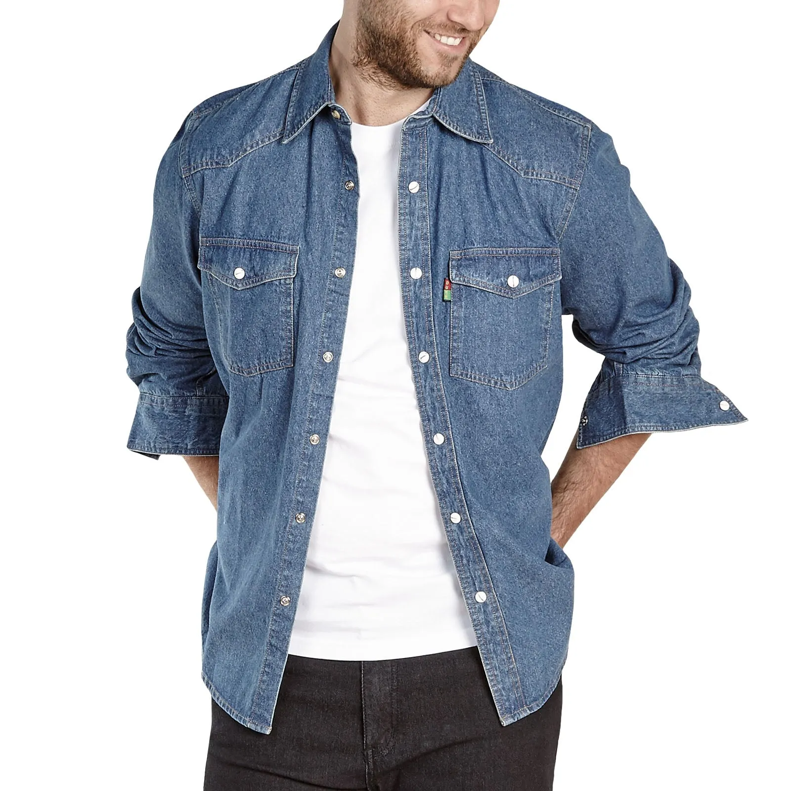High Neck D555 Duke London Mens Western Style Denim Shirt
