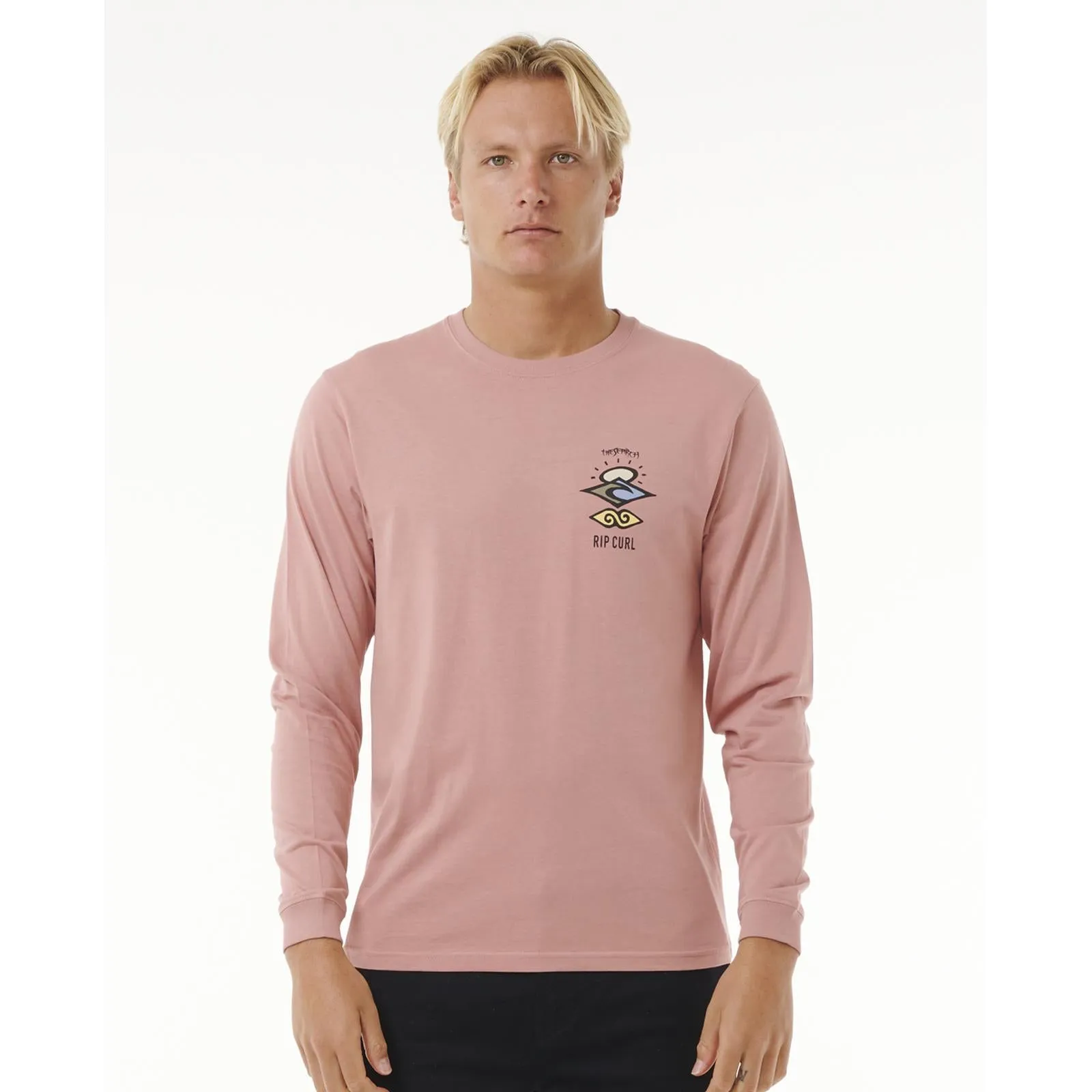 Rip Curl Mens Search Icon Long Sleeve Crew Neck T-Shirt UPFProtection SelfFabric Binding