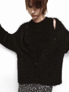 V-neck Fuzzy Knit Cardigan Quick drying material