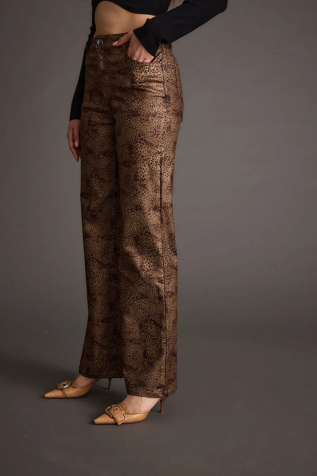 After Hours Coated Leopard Pants Stretch waistband