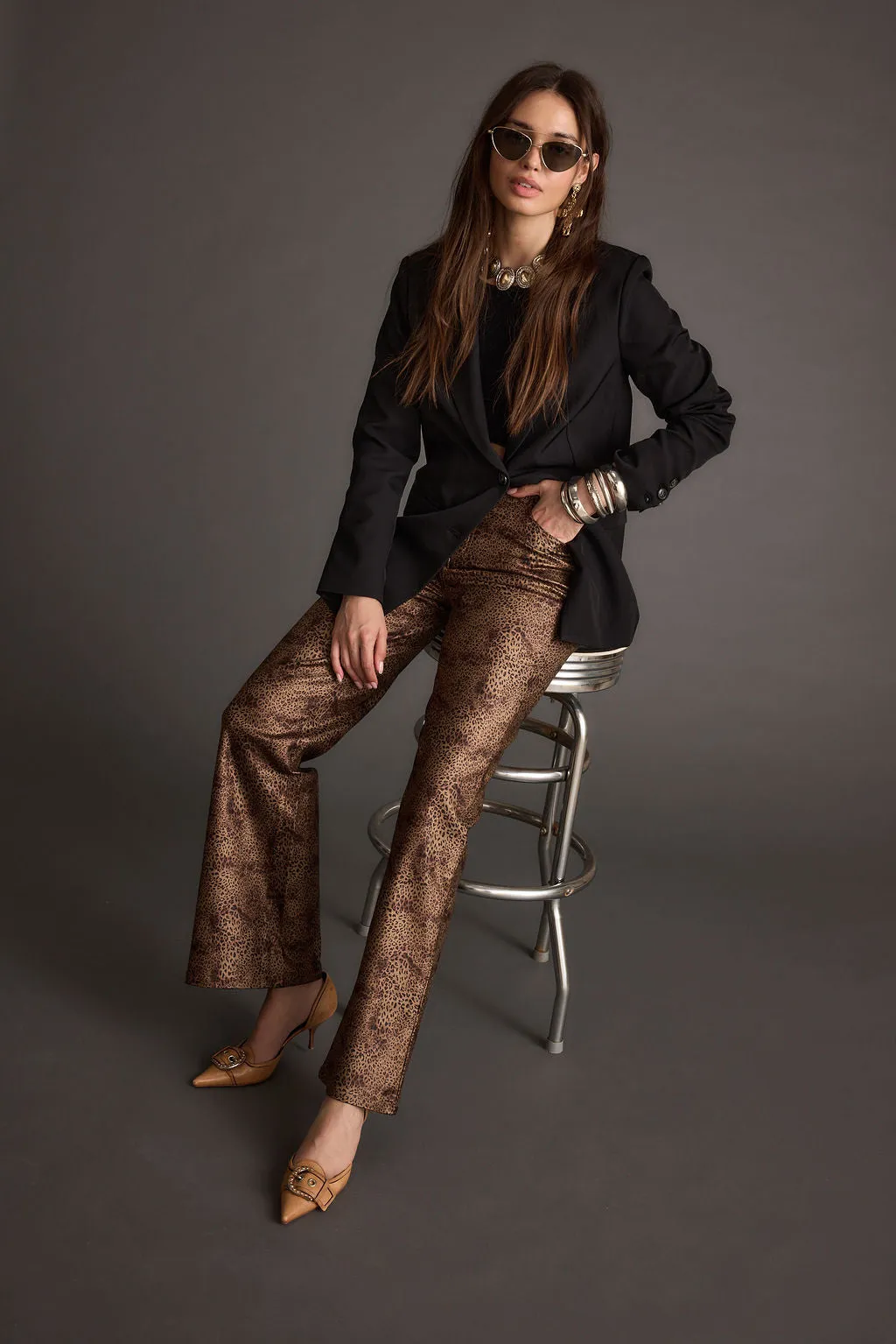 After Hours Coated Leopard Pants Versatile Layering