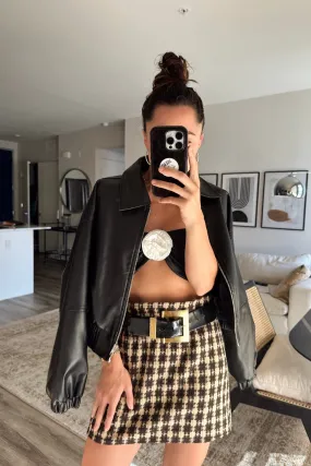 Subtle Shimmer Double Layer Normandie Brown Plaid Mini Skirt