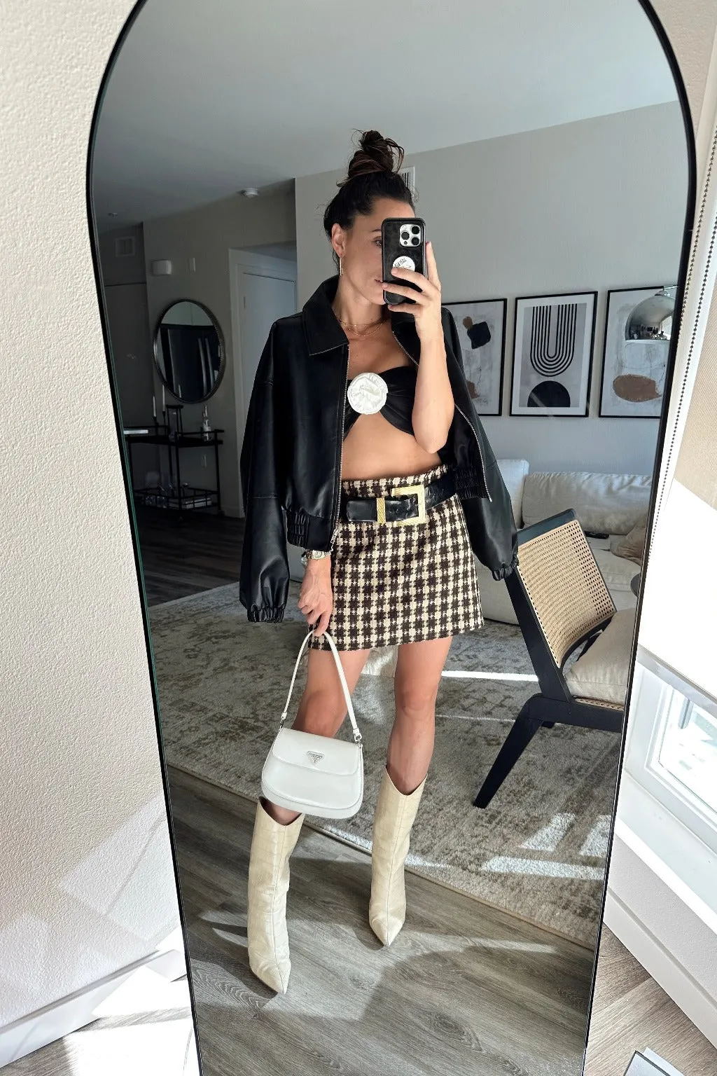 Normandie Brown Plaid Mini Skirt Double Layered Design