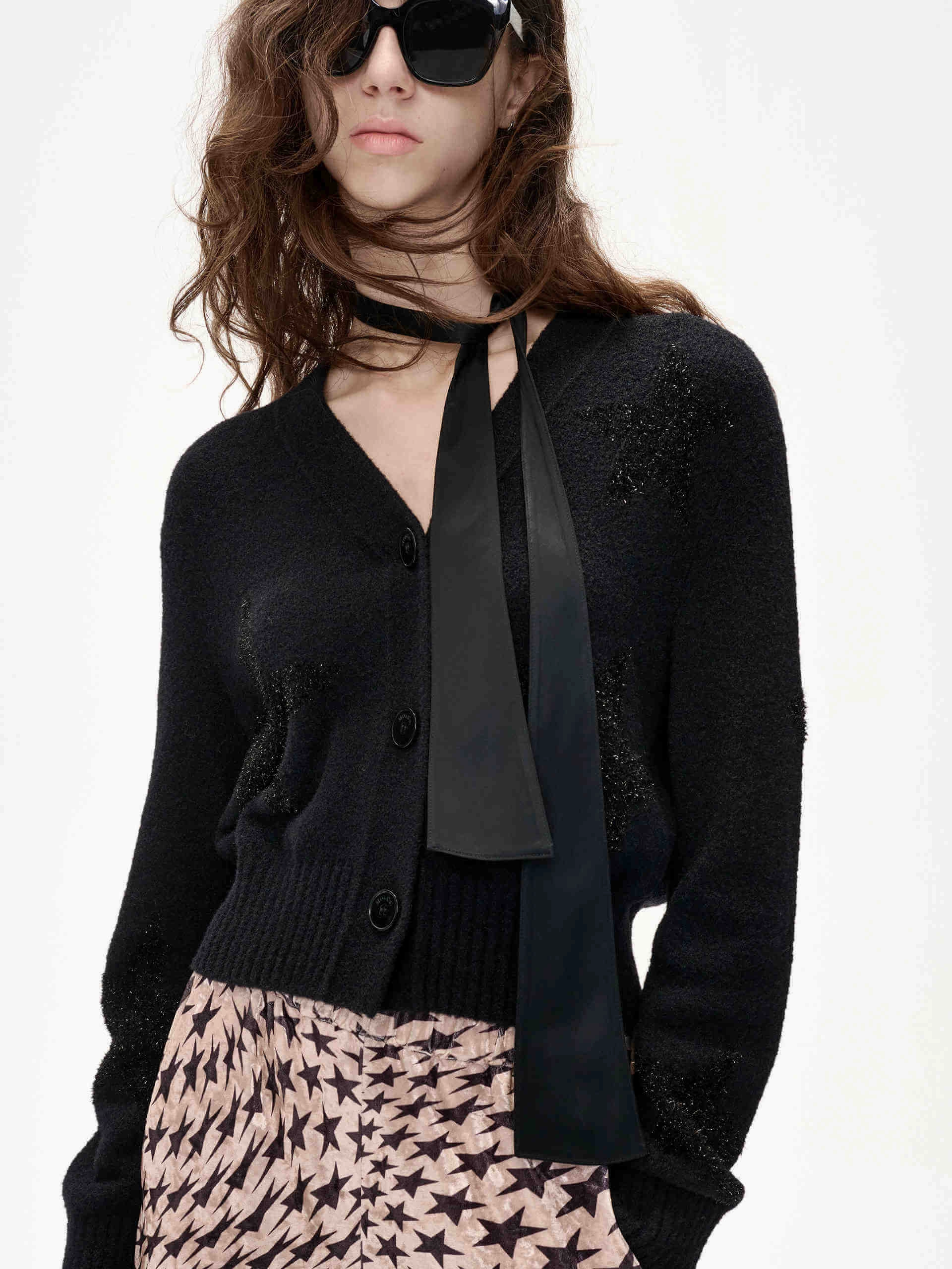 Star Pattern Knitted Cardigan Compressed Stitch Street Comfort