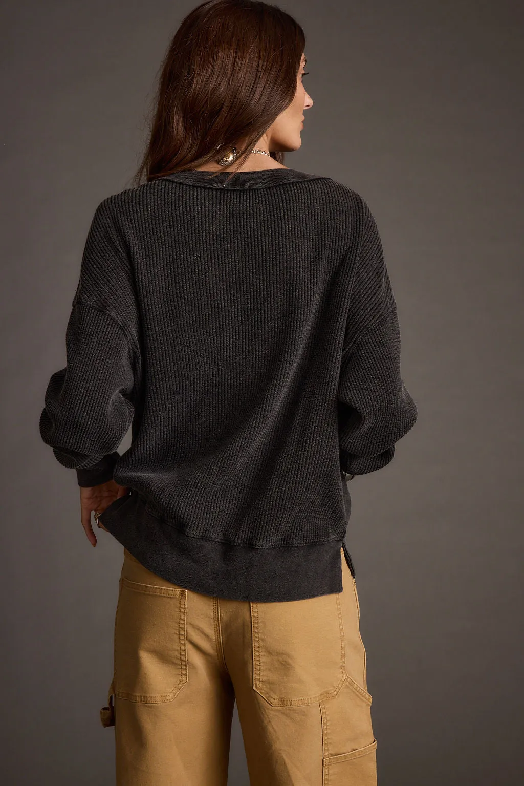 Not Your Ex's Washed Black Waffle Knit Top Elegant home