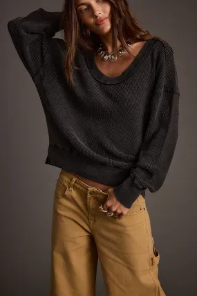 Not Your Ex's Washed Black Waffle Knit Top elevator