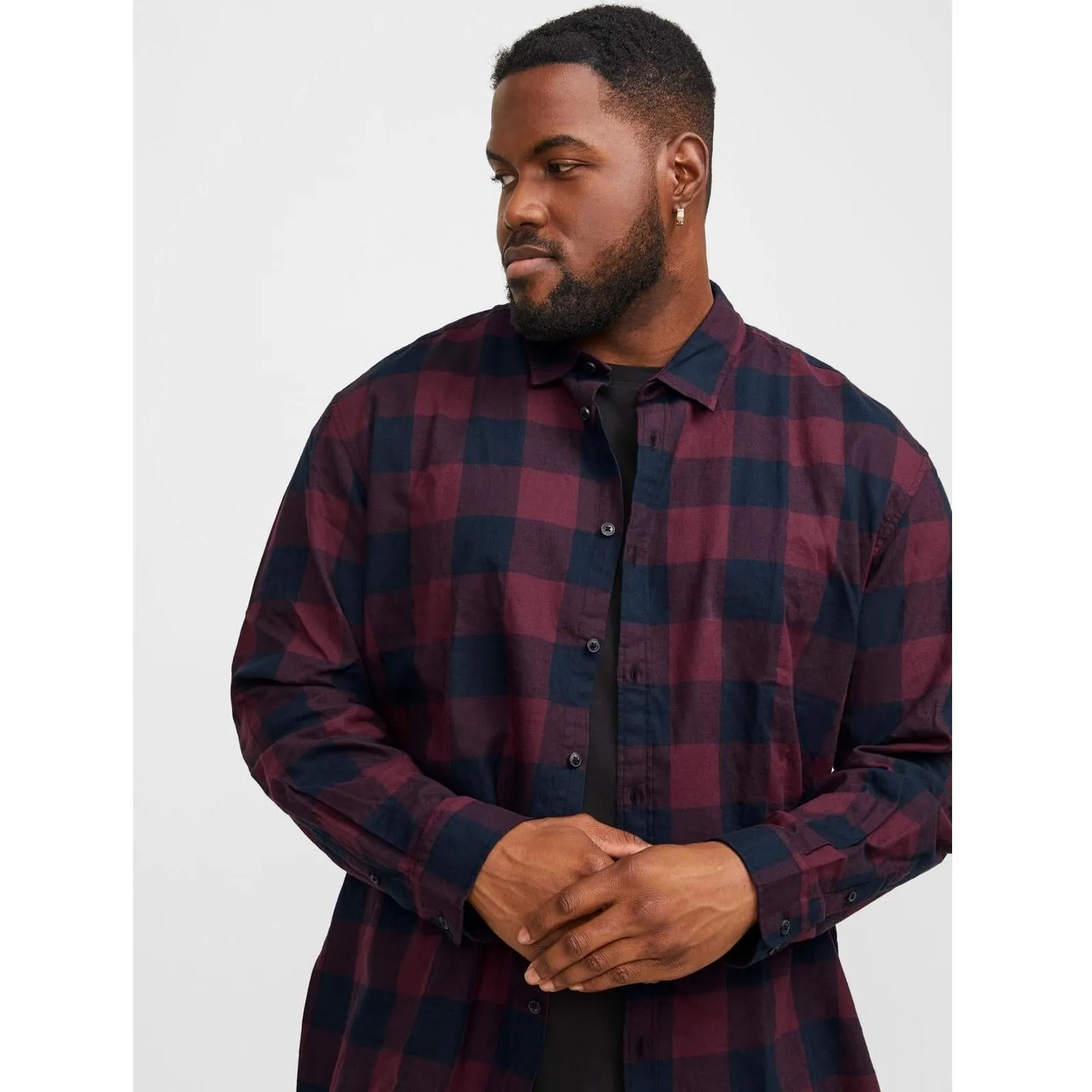Wardrobe Essential Holiday Special Jack & Jones Mens Gingham Big & Tall Twill Long Sleeve Checked Shirt