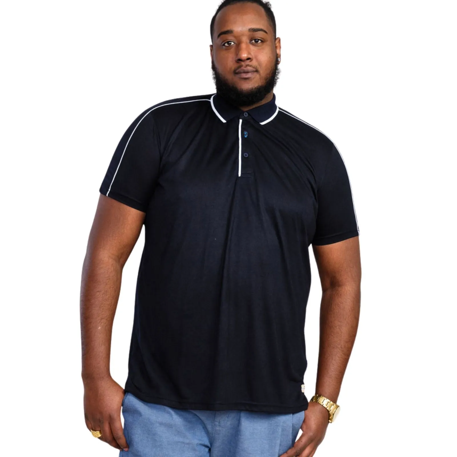 D555 Mens Sussex Big & Tall Jersey Ribbed Collar Polo Shirt - Dark Navy Smart Wear