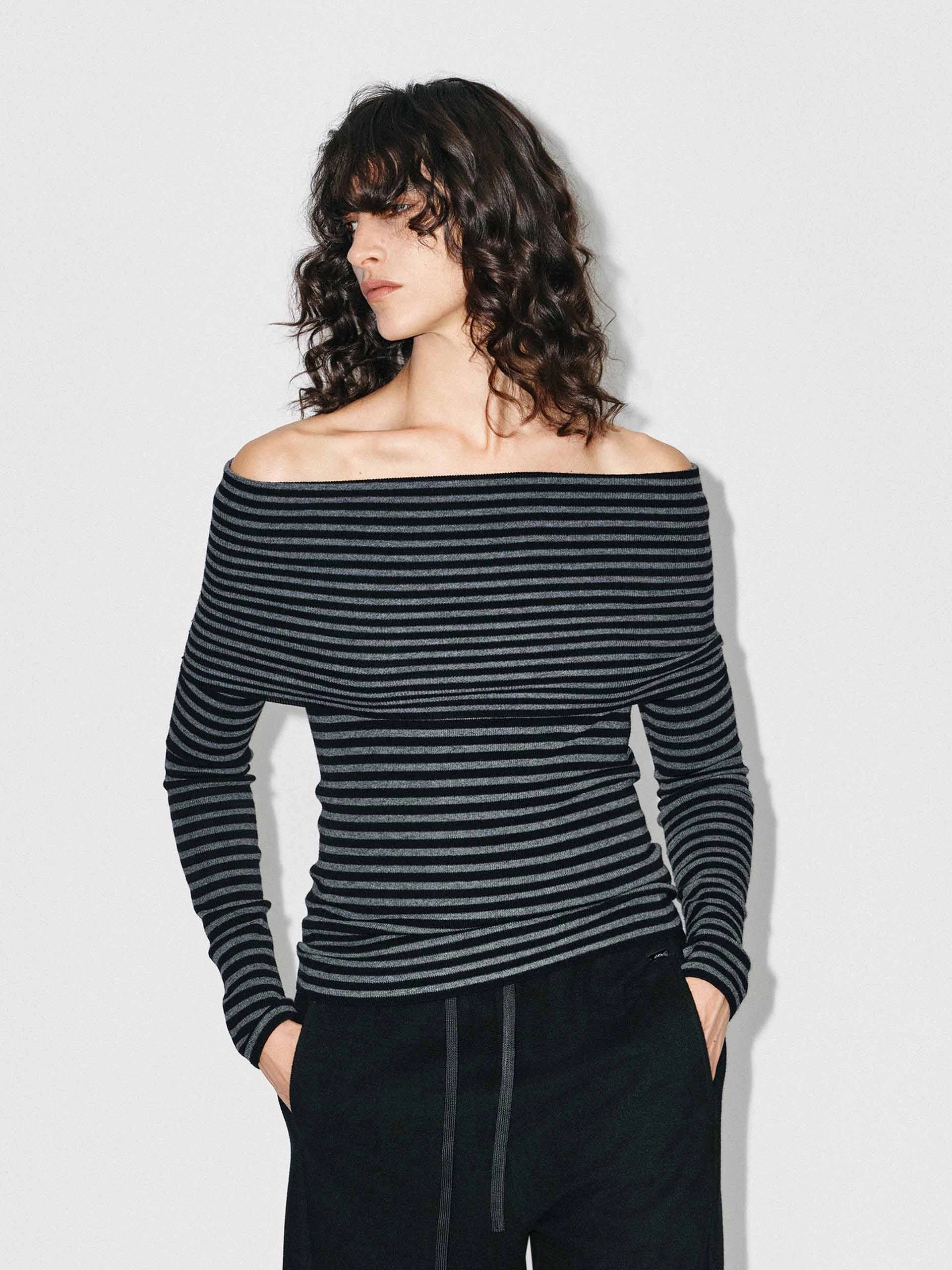 Off-shoulder Fitted Knit Top Effortless Look