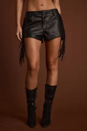 Steele Black Vegan Leather Fringe Shorts Sustainable Warm Vibe