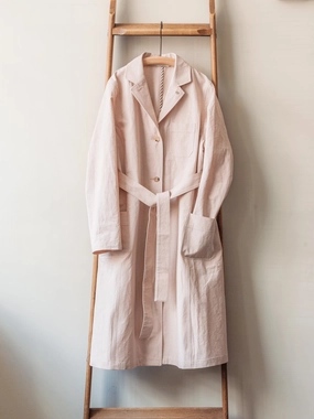 Detachable Layer Midweight Layer Cotton Linen Shop Coat / Dusty Pink