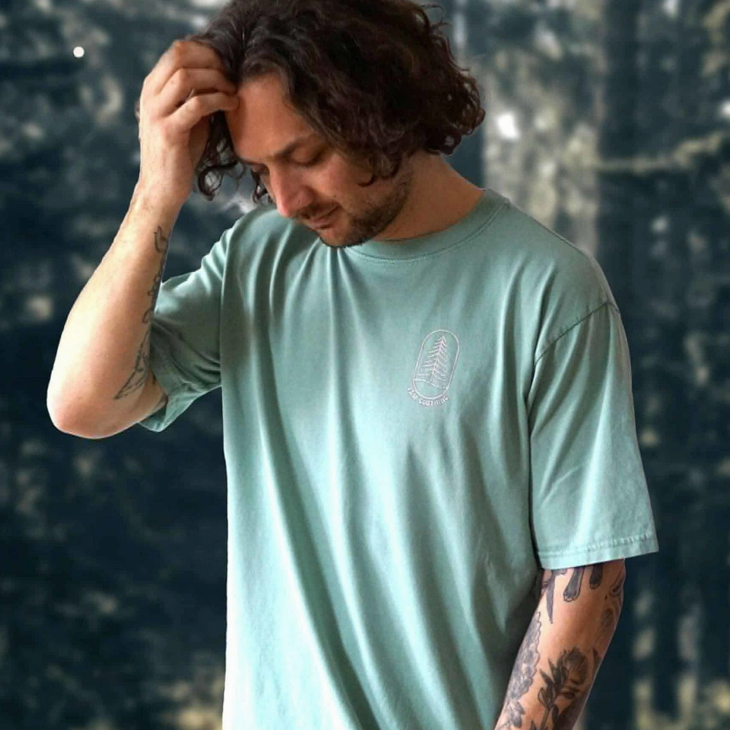 Boat Neck RecycledBlend Over-sized "Tree" Stone-wash Tee