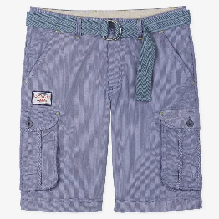 OXBOW Mens Orpek Bermuda Cotton Cargo Shorts with Belt Quick Motion