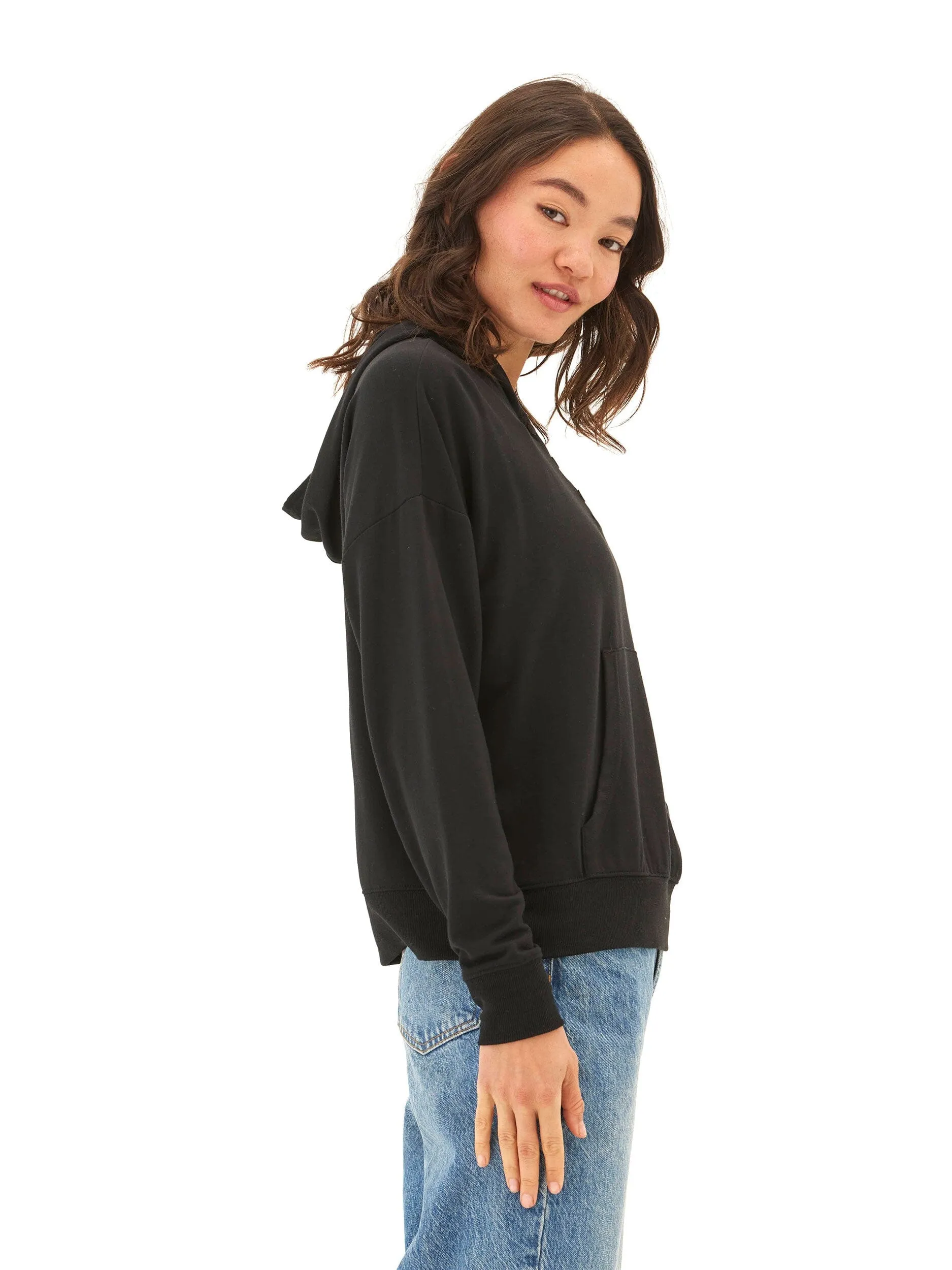 Clean Fit Design Softshell Fabric Diyanna Modal Terry Henley Hoodie