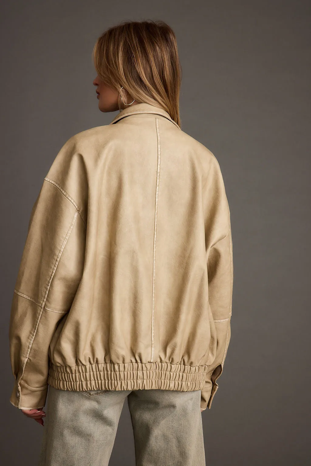 Male version Plateau area London Calling Light Taupe Oversized Faux Leather Jacket