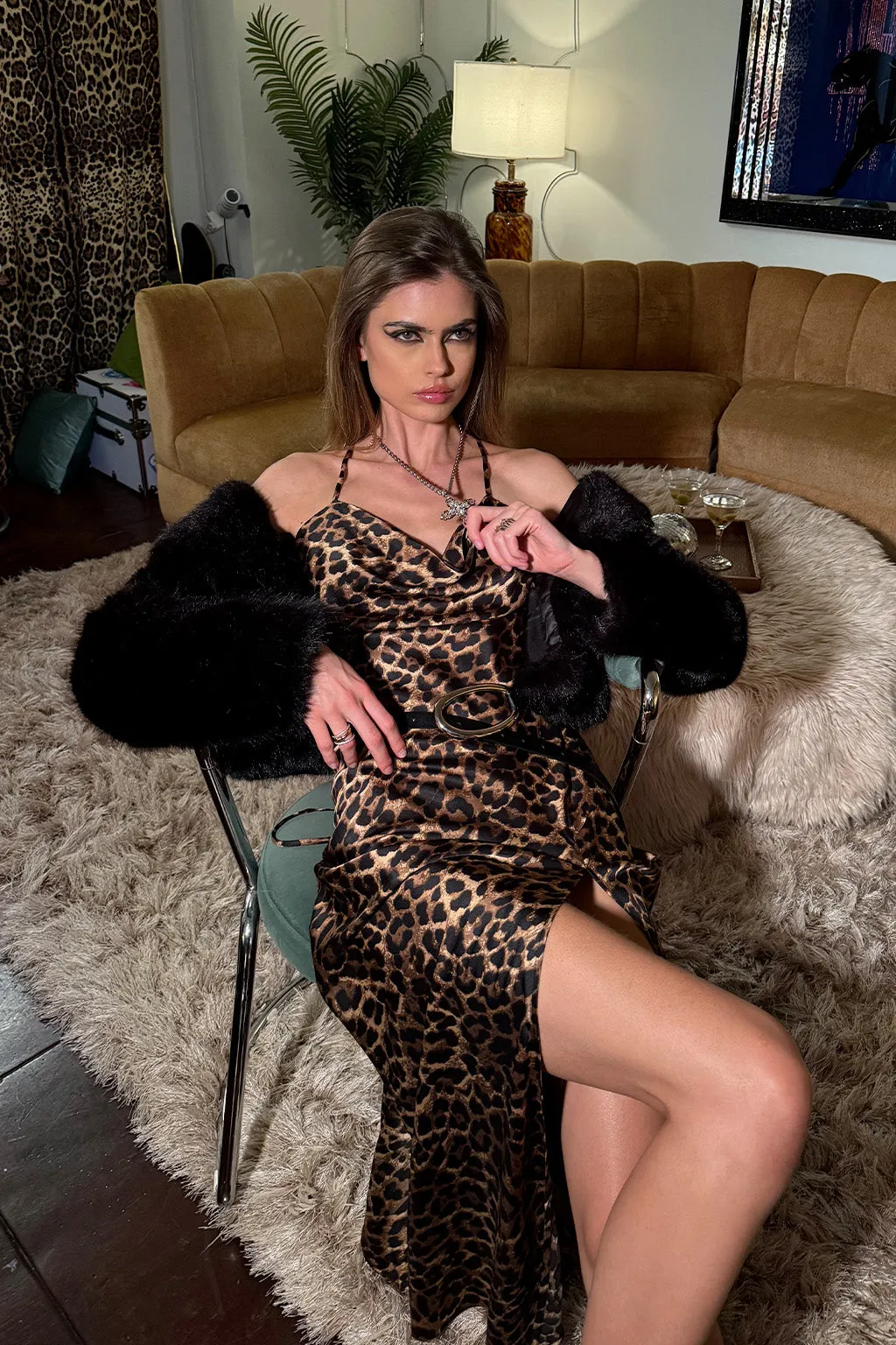 Natalia Leopard Satin Maxi Dress Layering Piece