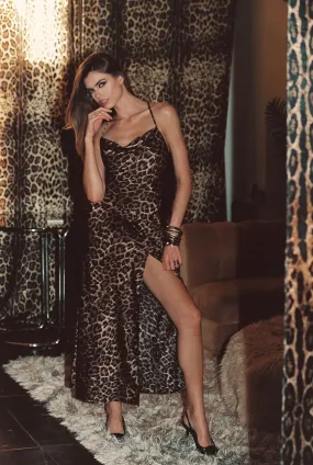 Fashionable Wear Inner Glow Natalia Leopard Satin Maxi Dress