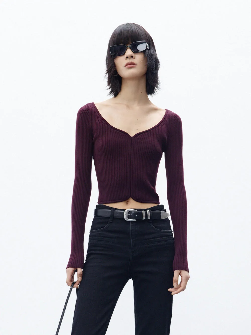 Ribbed Cropped Knit Top Cozy Layered Wear Knitwear Design