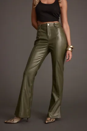 slim cut Performance Stretch Ryland Olive Vegan Leather Flare Pants