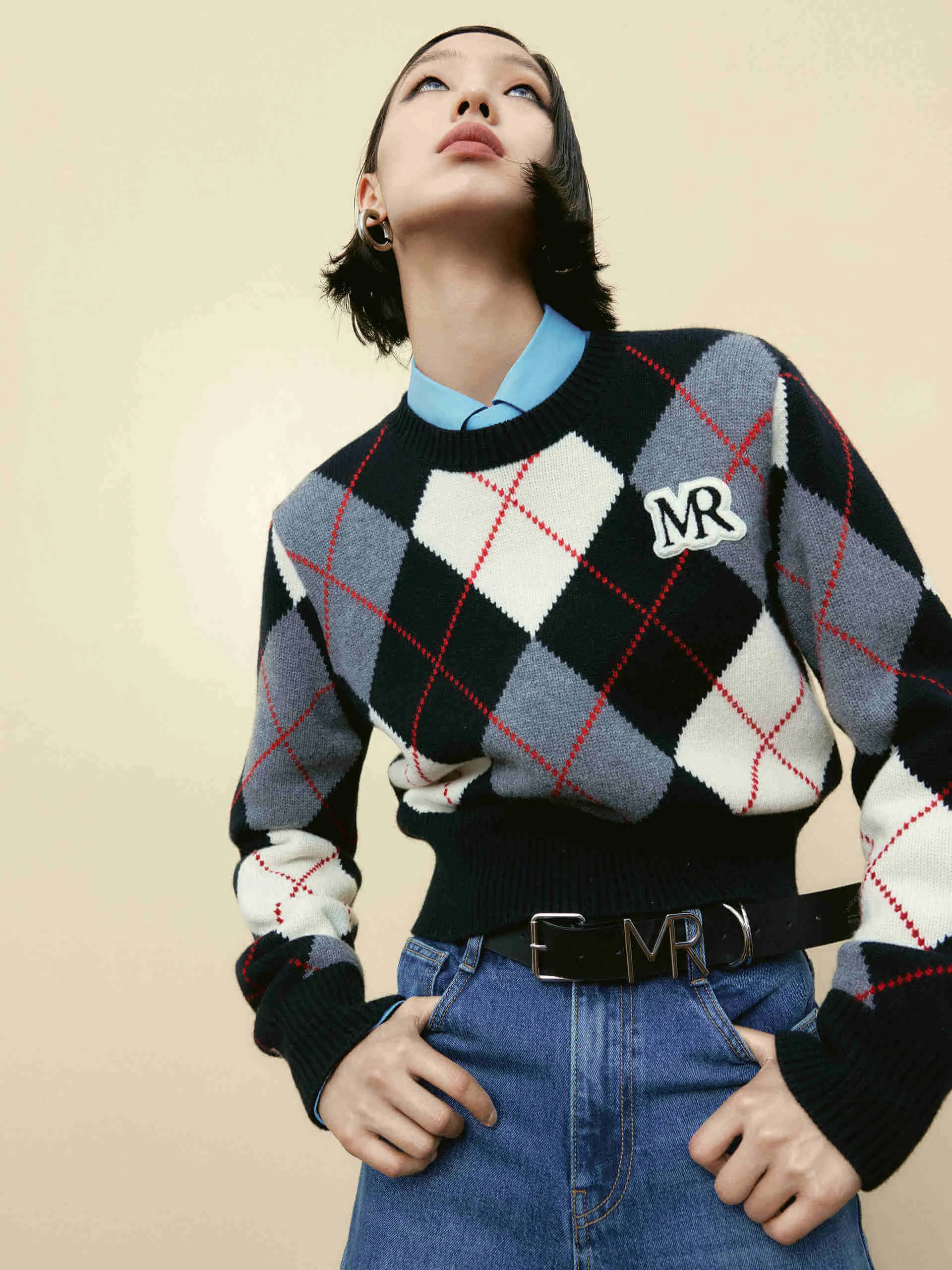 Argyle Check Knitted Sweater Comfort Fit Design