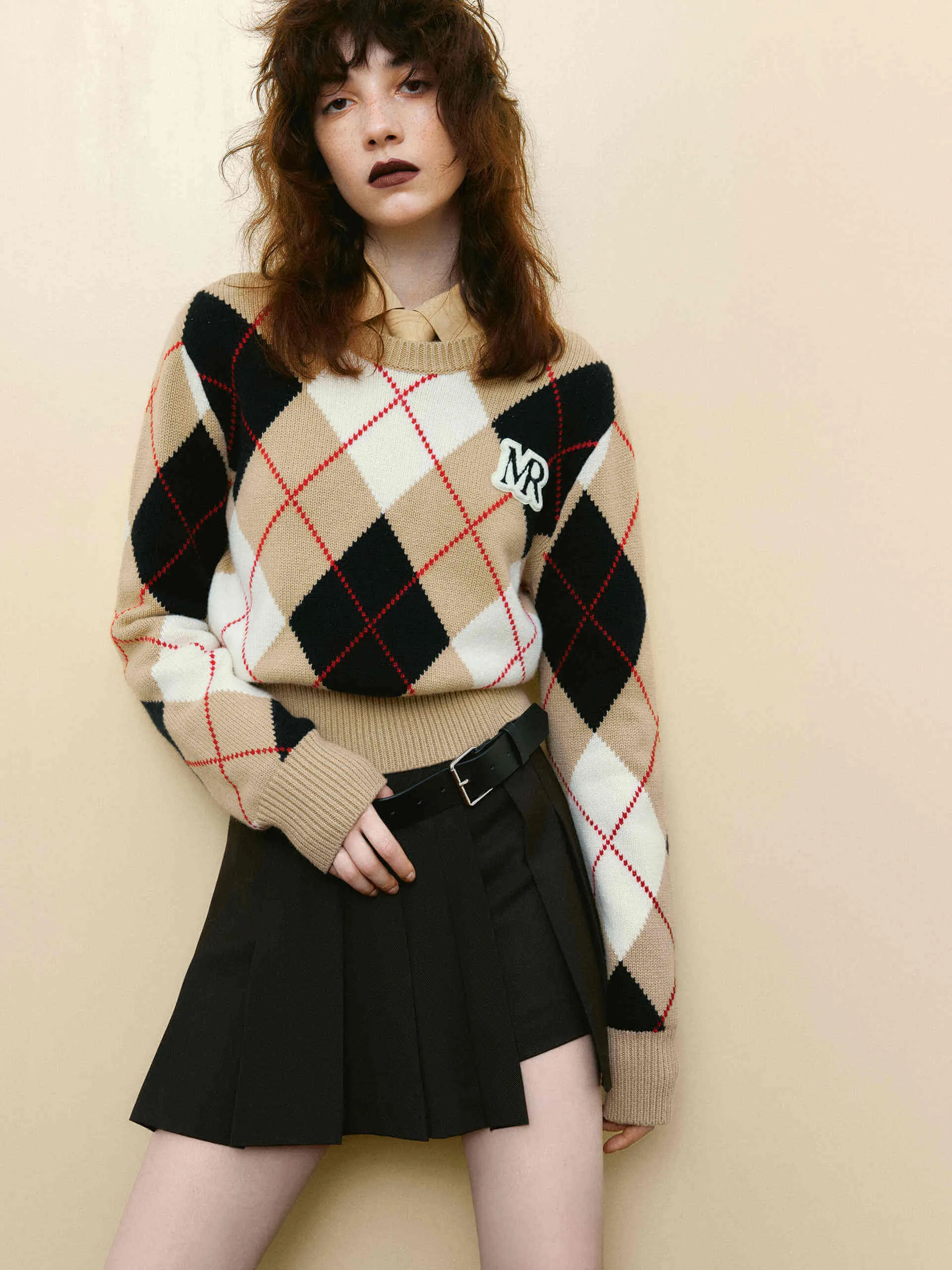 Versatile knitwear Argyle Check Knitted Sweater