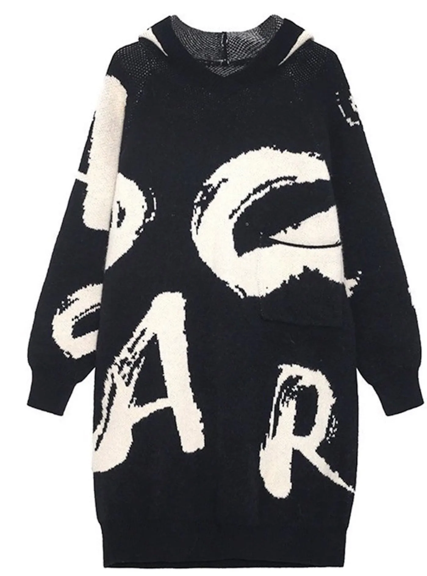 Graphic Tunic Sweater  Dress with Hood Transitional-Wear