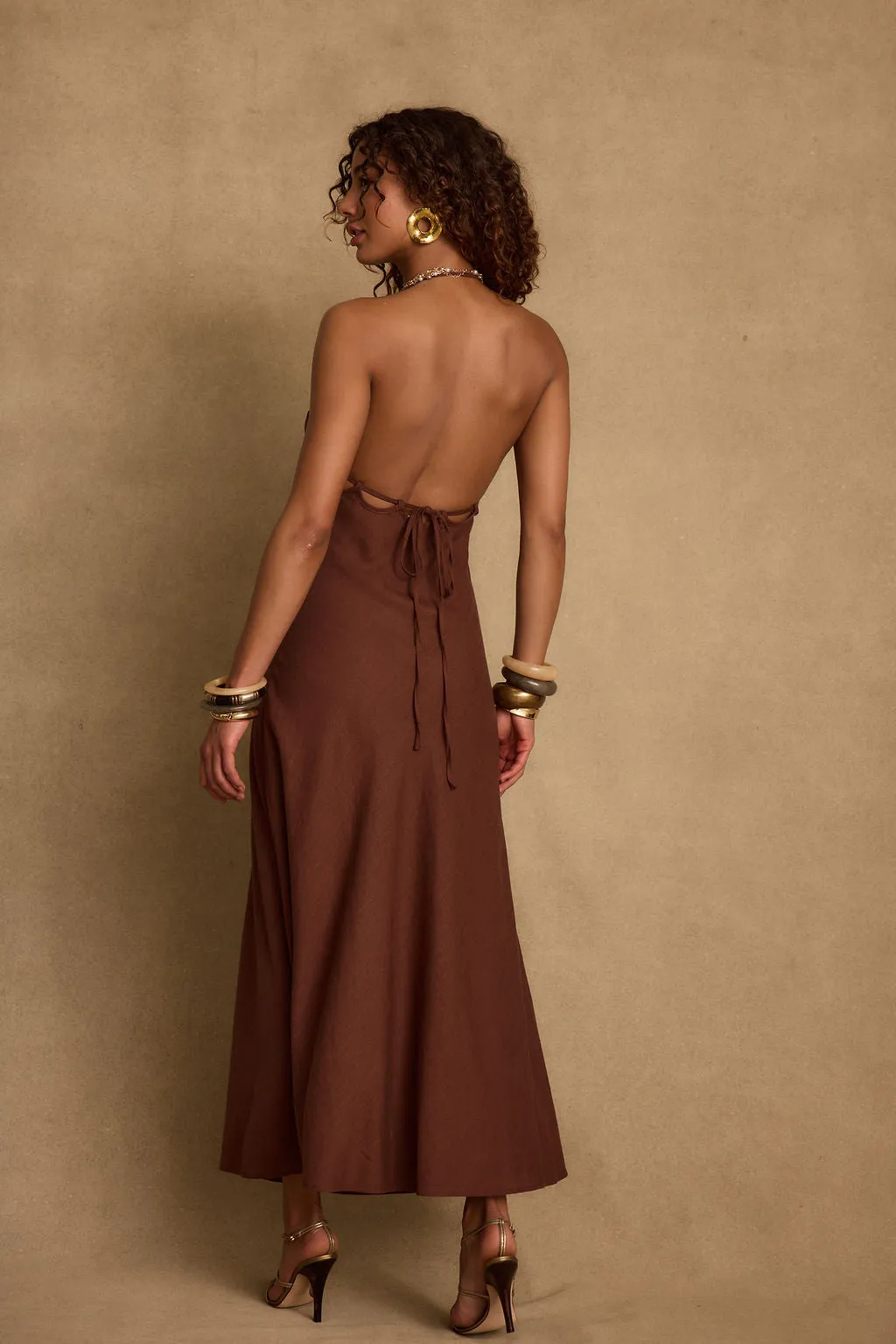 Movement Feel Laura Mocha Linen Maxi Dress