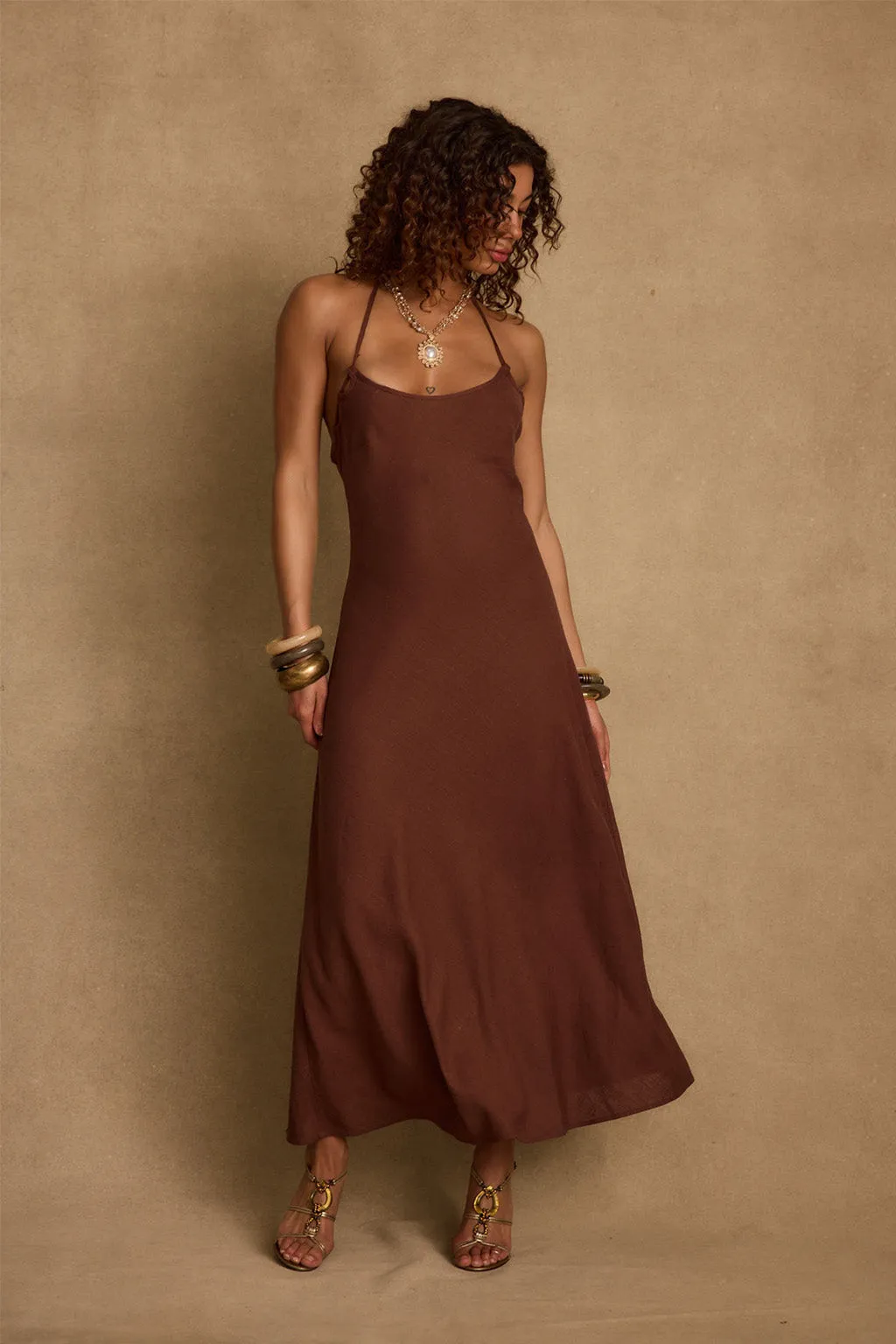 Perfect Layering Laura Mocha Linen Maxi Dress
