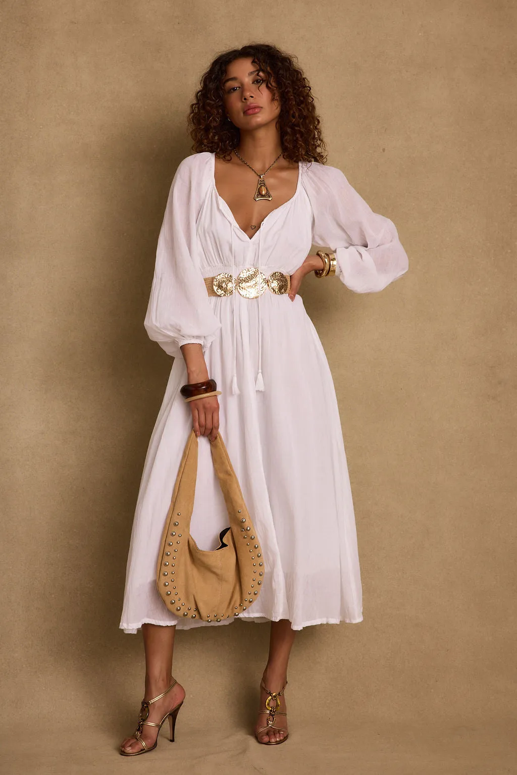 Tulle Air Cool Fabric Danika White Linen Maxi Dress