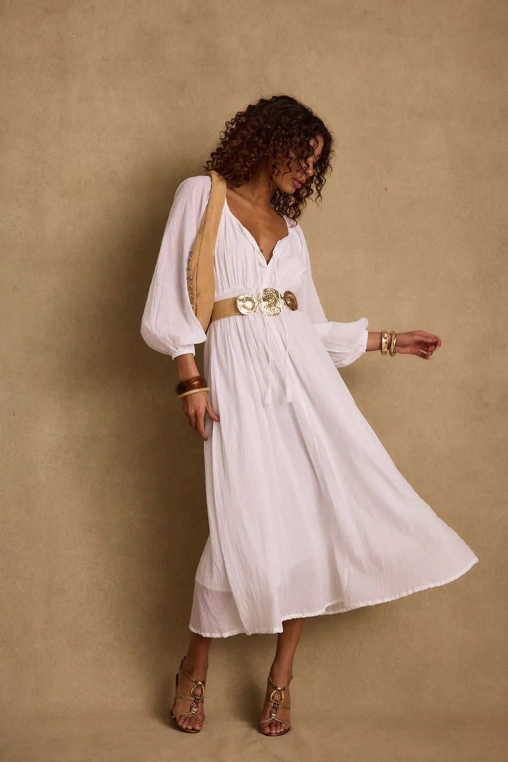 Danika White Linen Maxi Dress Dream Look WrinkleResistantFinish